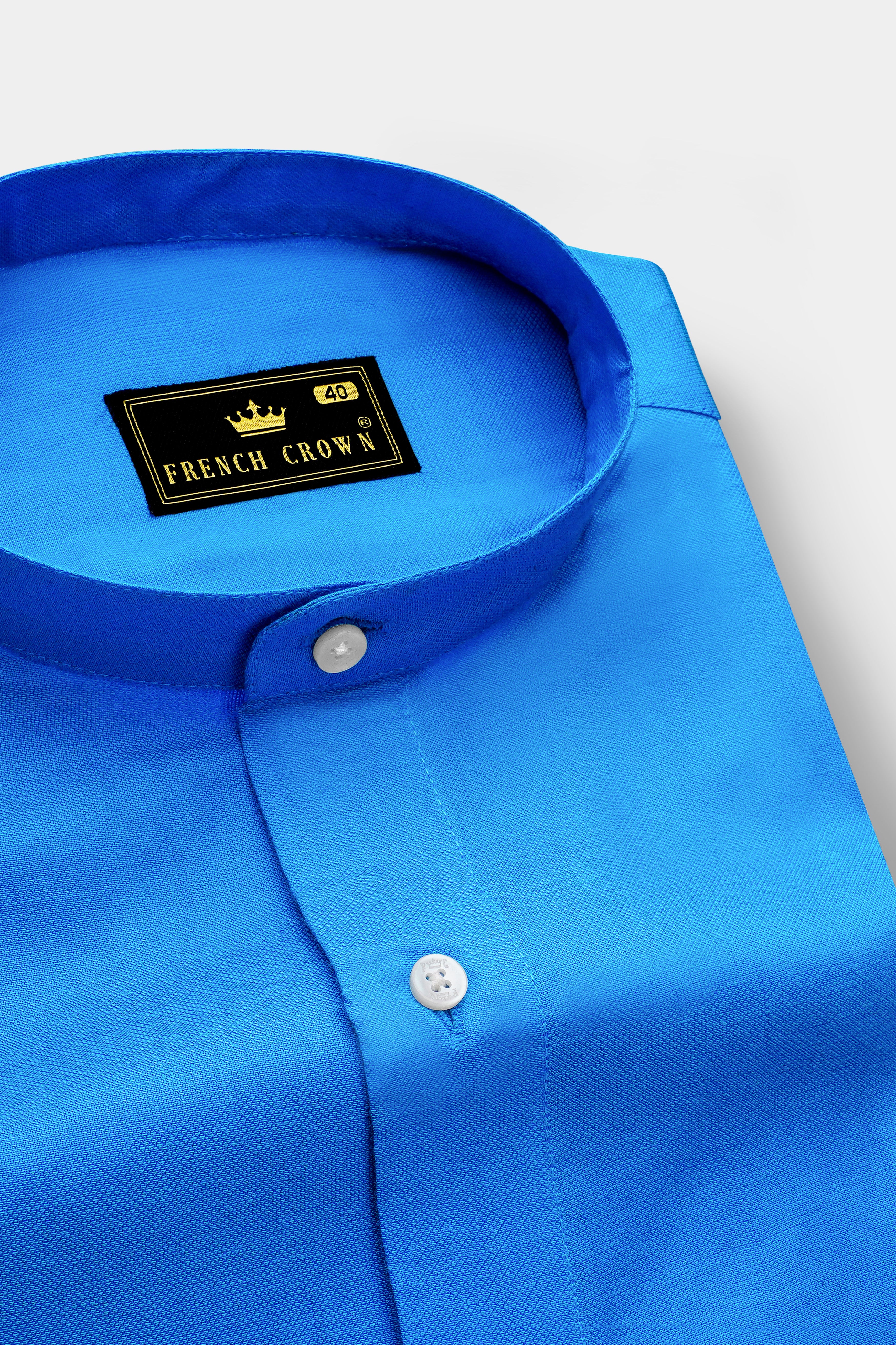 Cerulean Blue Dobby Textured Premium Giza Cotton Shirt