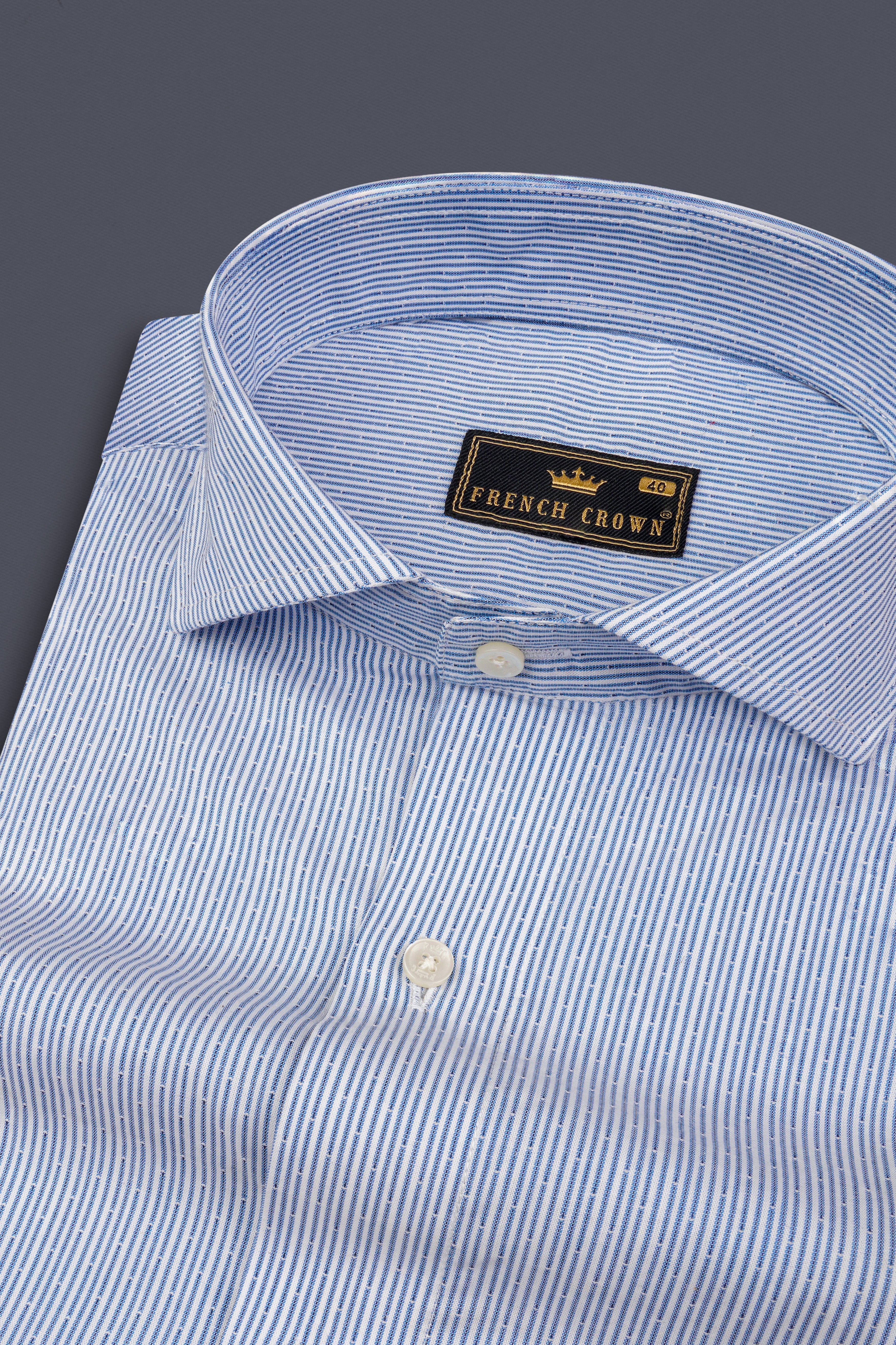 Bright White Pinstriped Dobby Textured Premium Giza Cotton Shirt