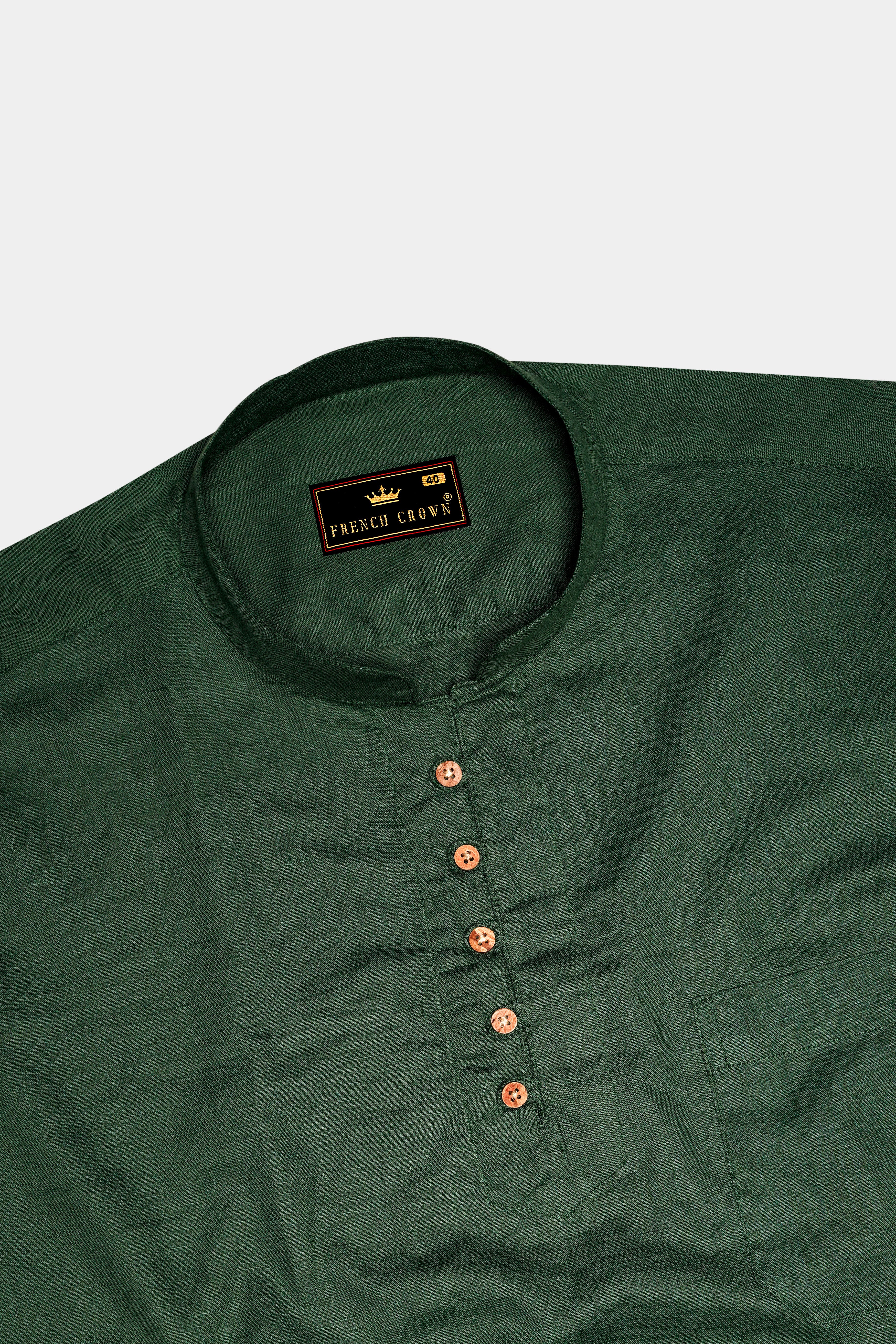 Hazel Green Luxurious Linen Kurta Shirt