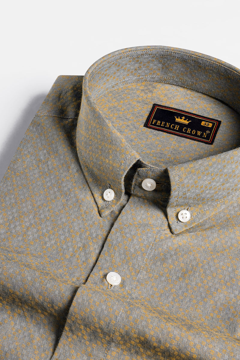 Bombay Gray with Tan Brown Rhombus Textured Jacquard Premium Giza Cotton Shirt