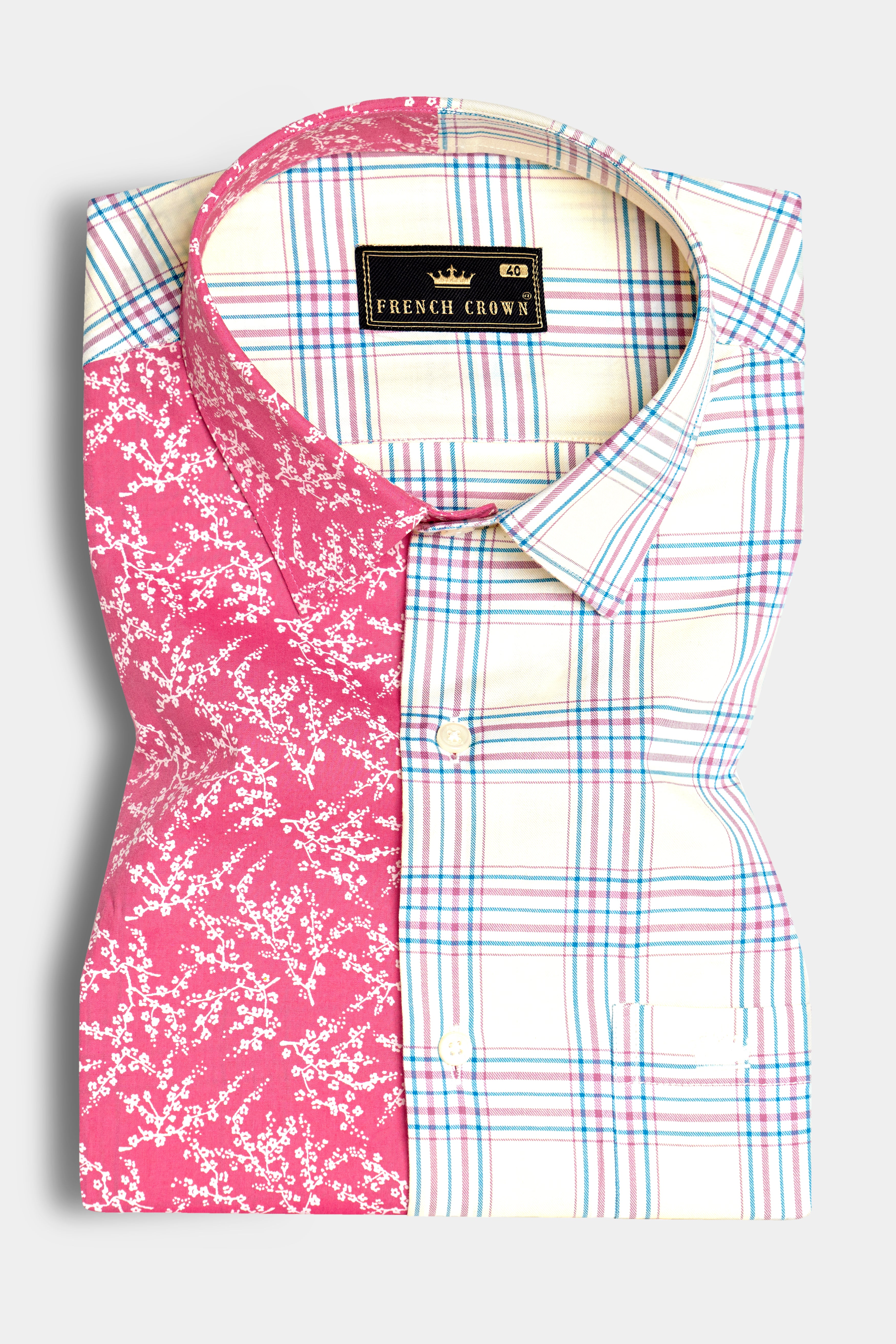 Half Floral and Half Plaid Twill Textured Premium Cotton Shirt