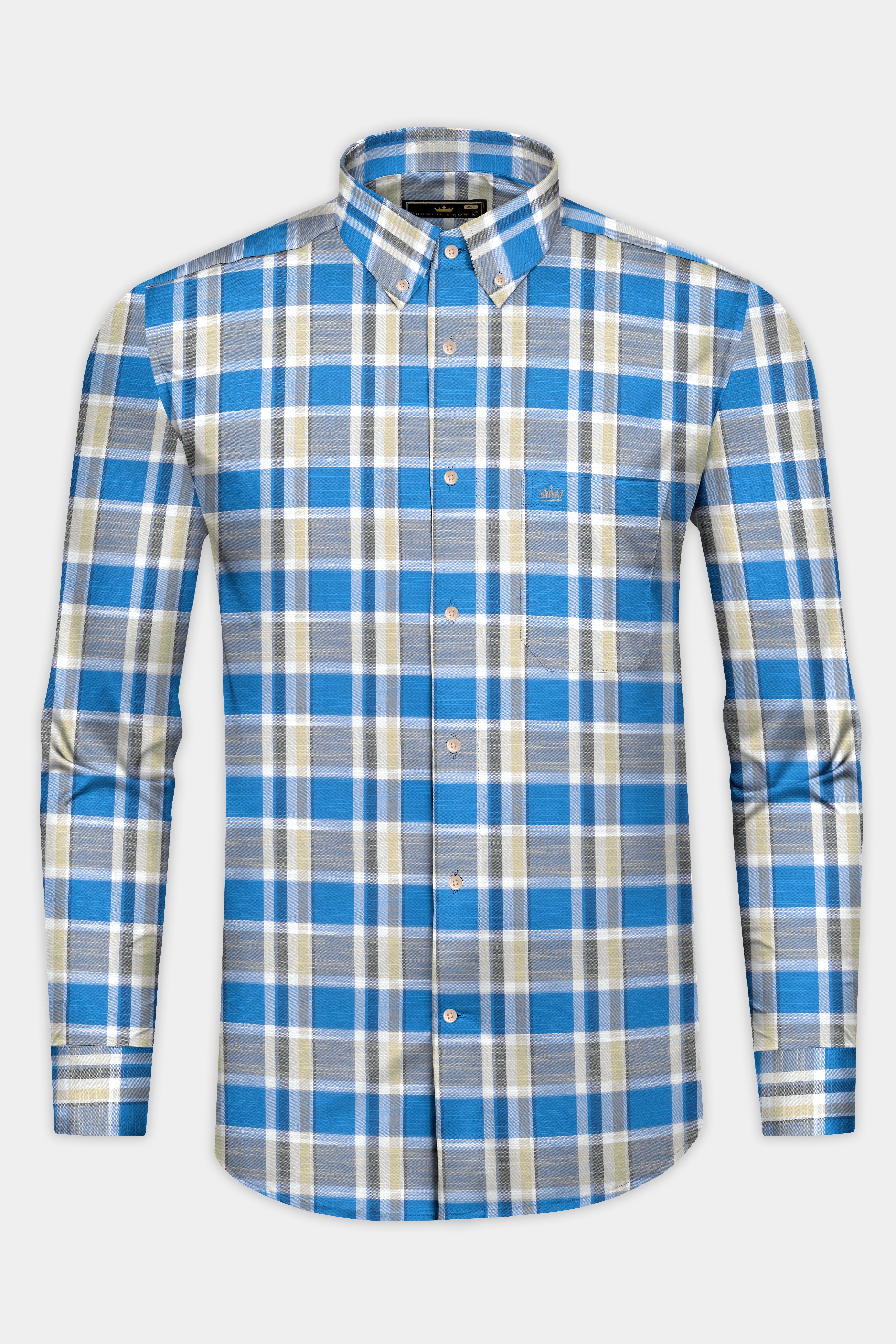 Cararra with Shakespeare Blue Plaid Luxurious Linen Shirt