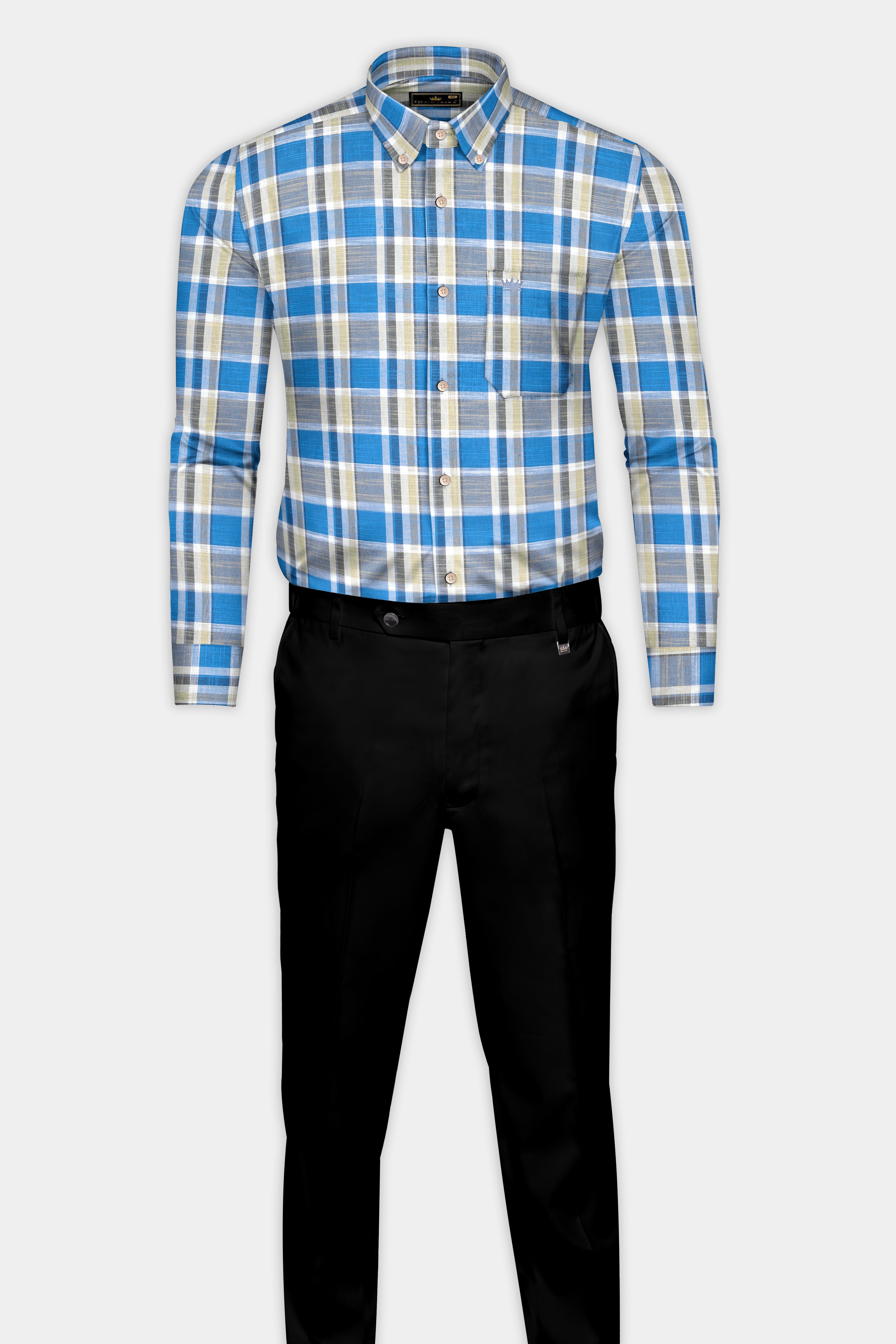 Cararra with Shakespeare Blue Plaid Luxurious Linen Shirt