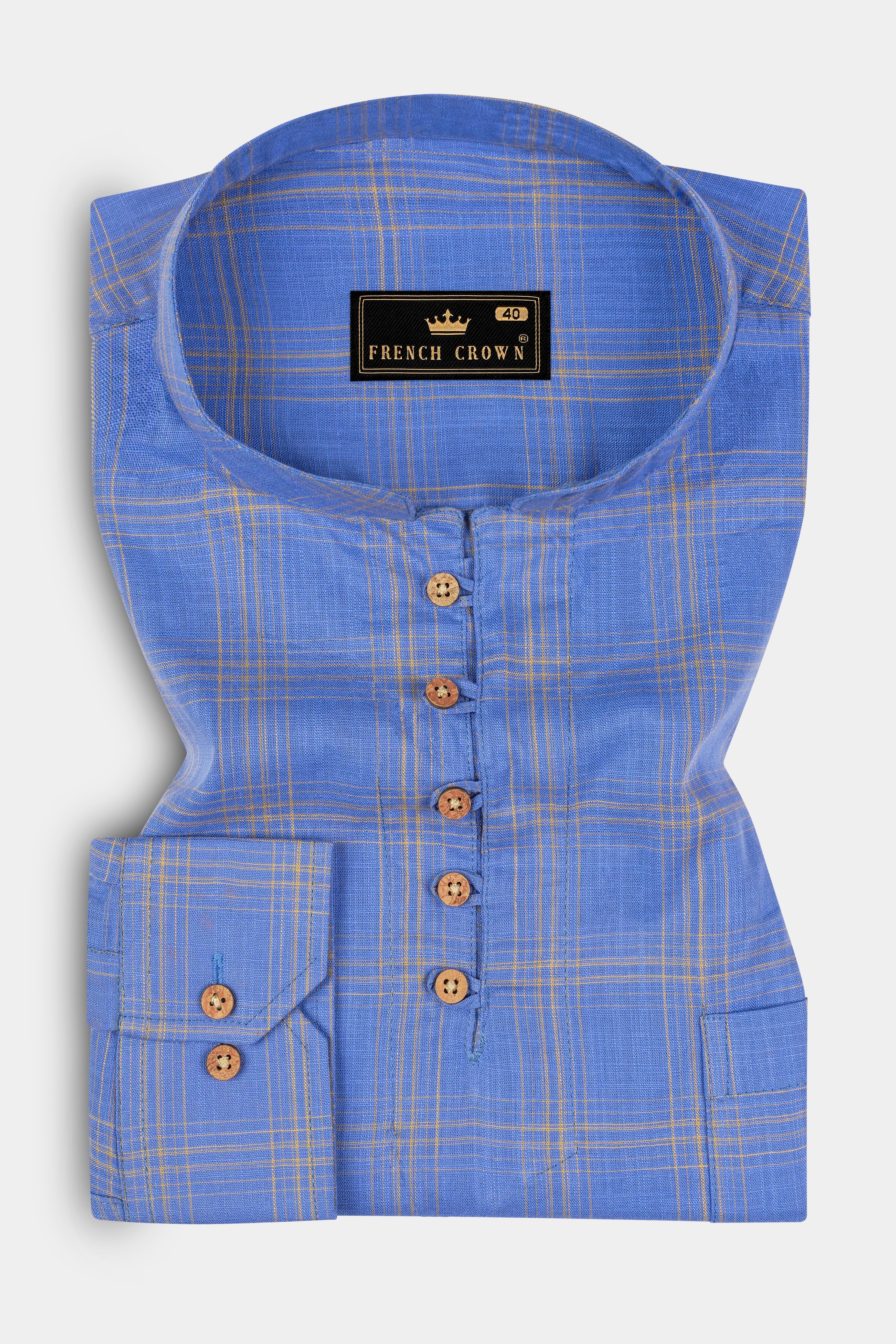 scrampi Blue Plaid Luxurious Linen shirt