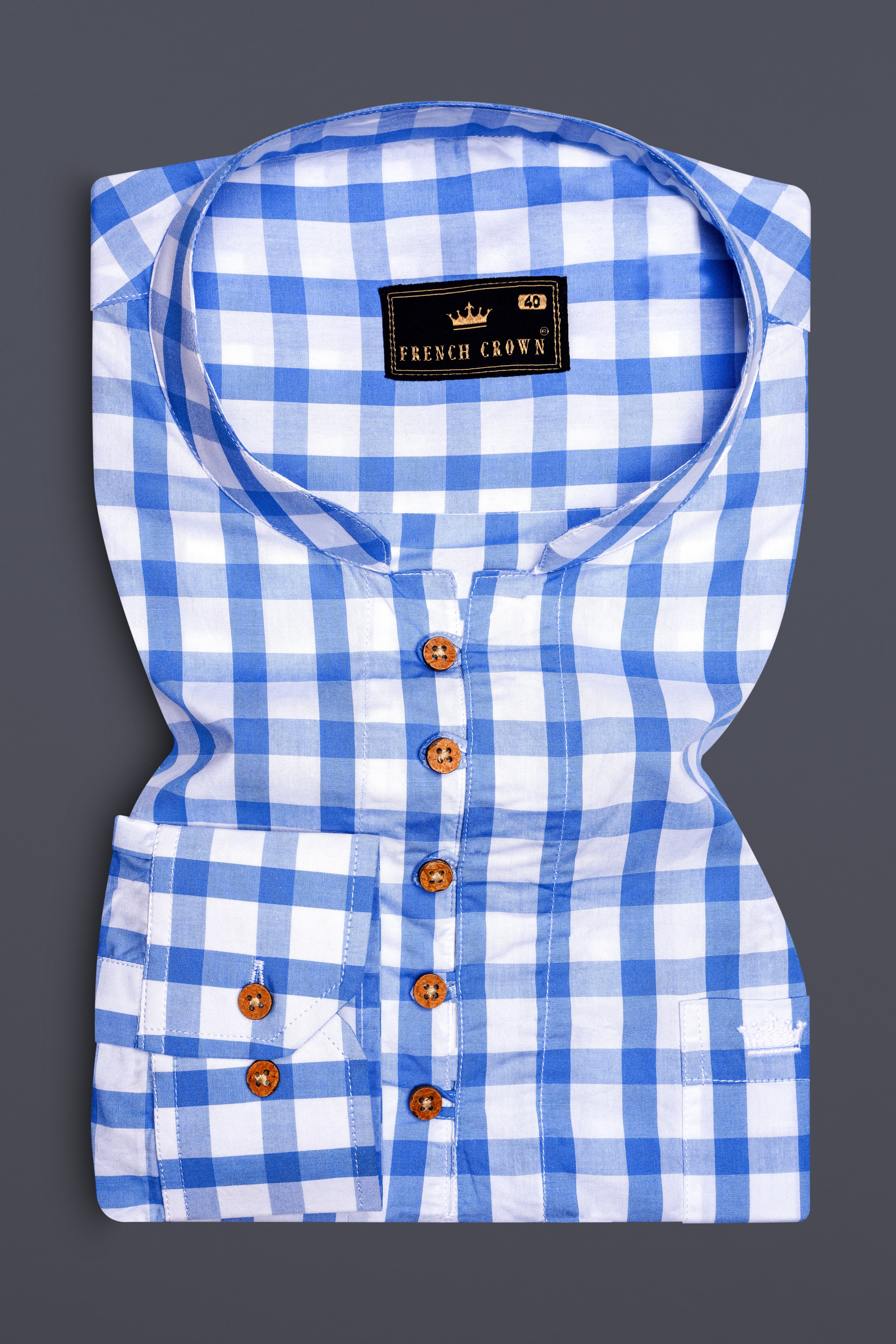 Carolina Blue Plaid Premium Cotton Kurta Shirt