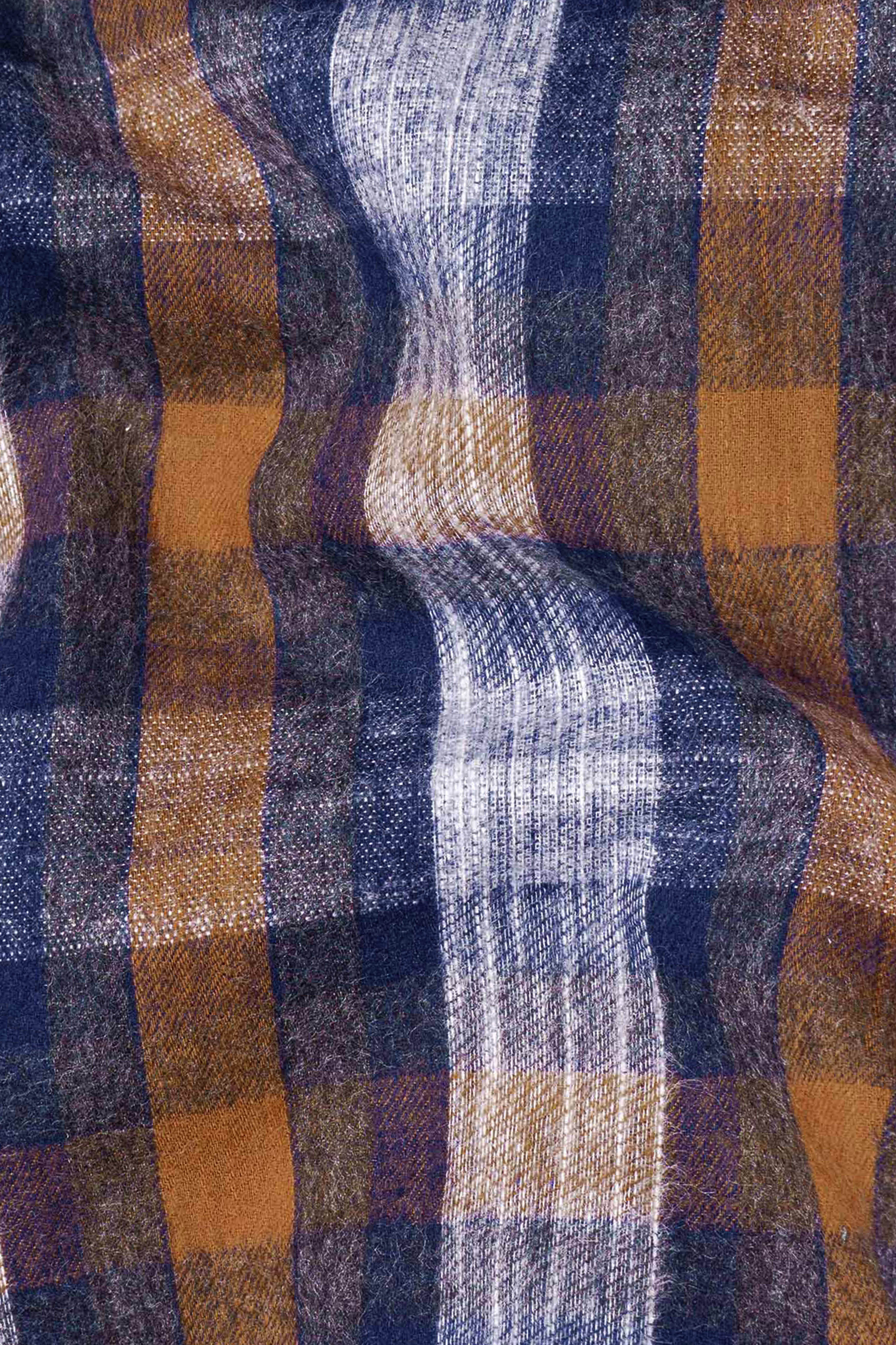 Zodiac Blue and Reddish Brown Floral Embroidered Patchwork Flannel Designer Shirt