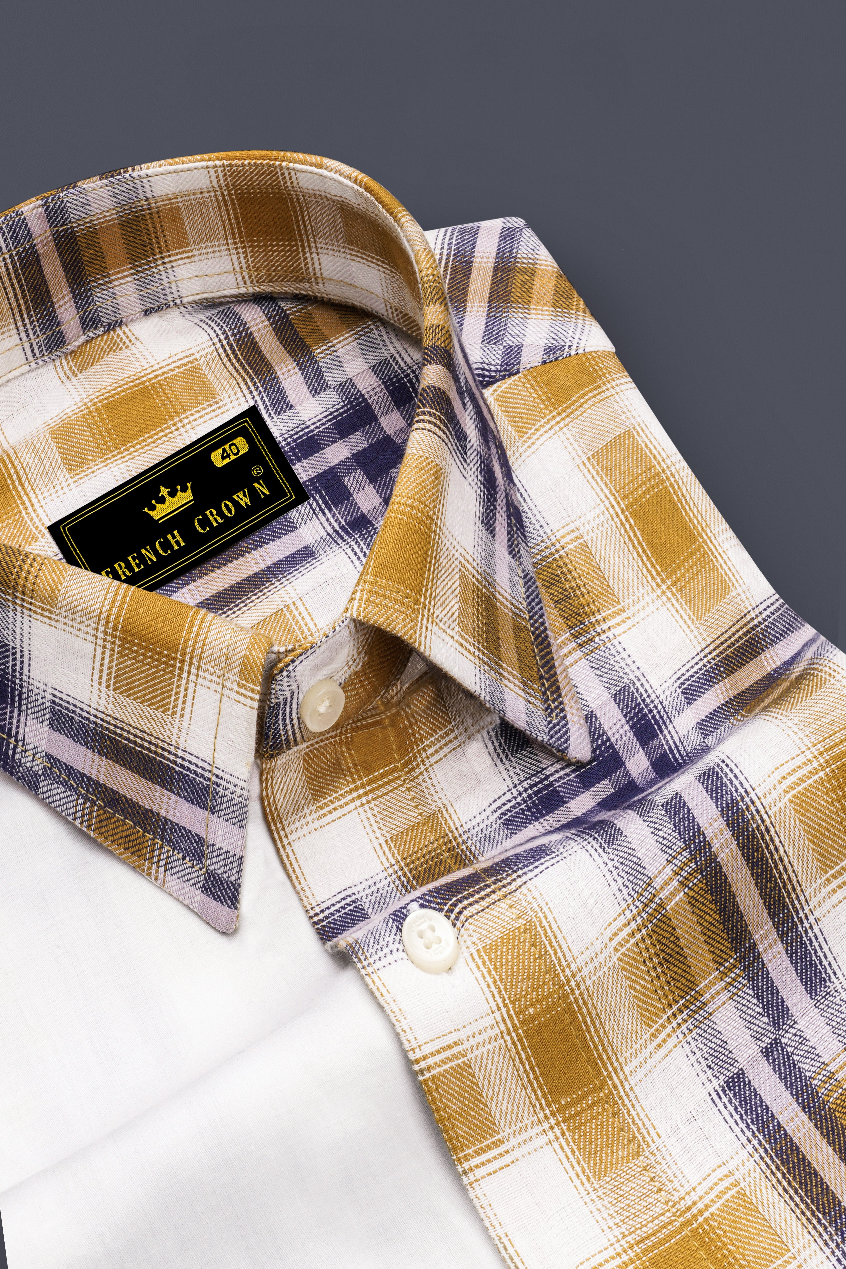 Half White Half Checkered Twill Premium Cotton Shirt