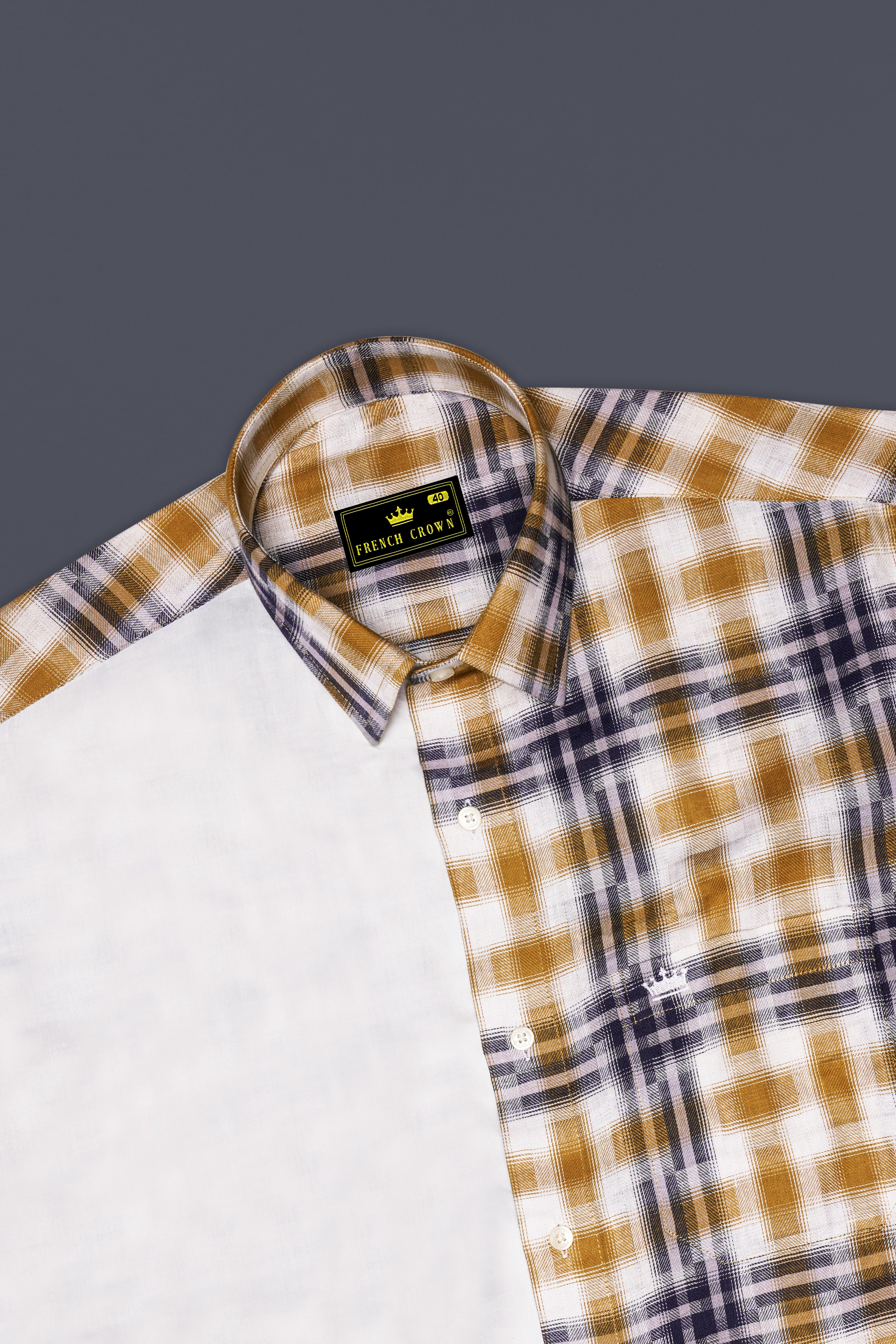 Half White Half Checkered Twill Premium Cotton Shirt
