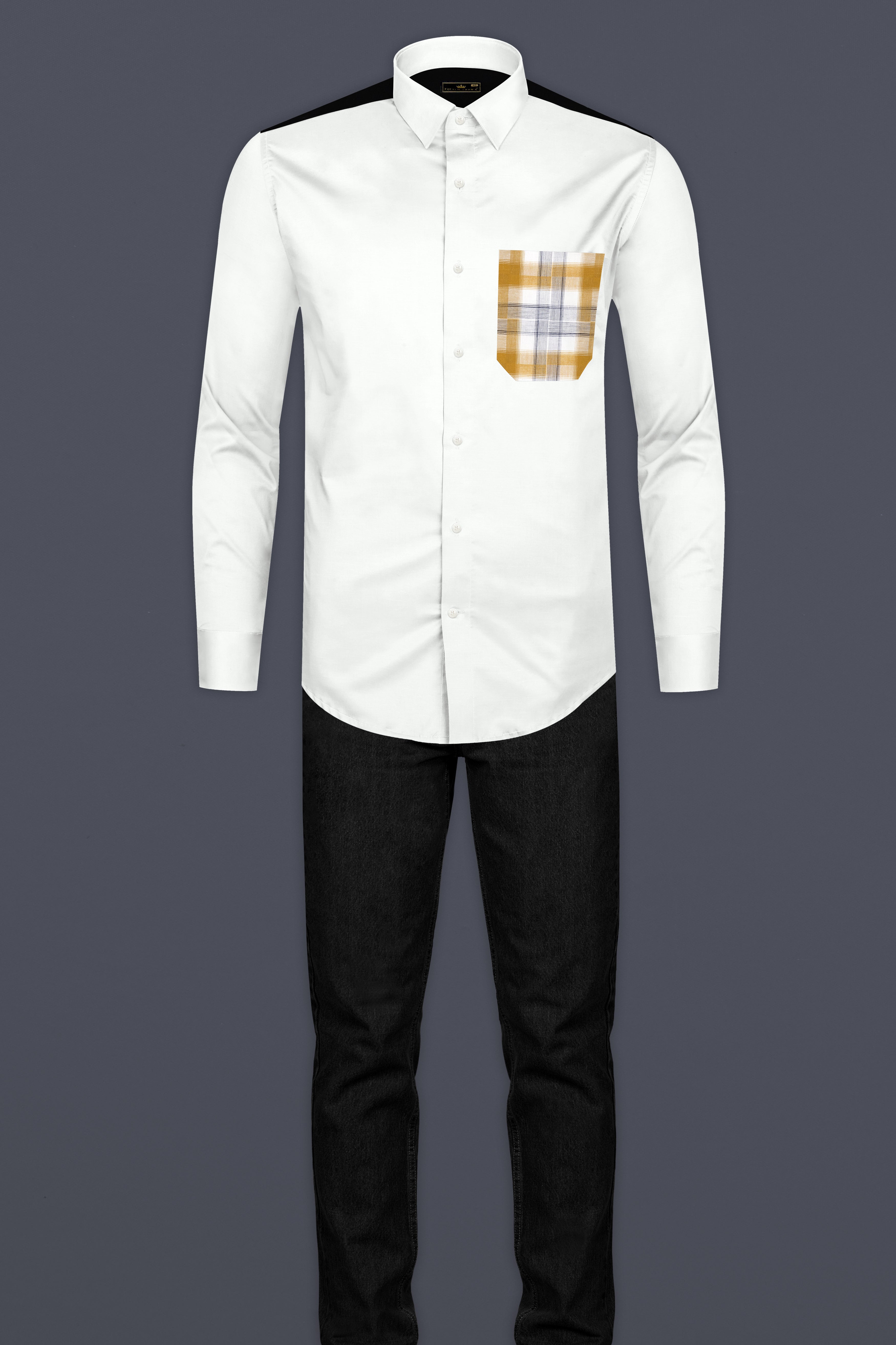 Bright White with Checkered Back Super Soft Premium Cotton Shirt