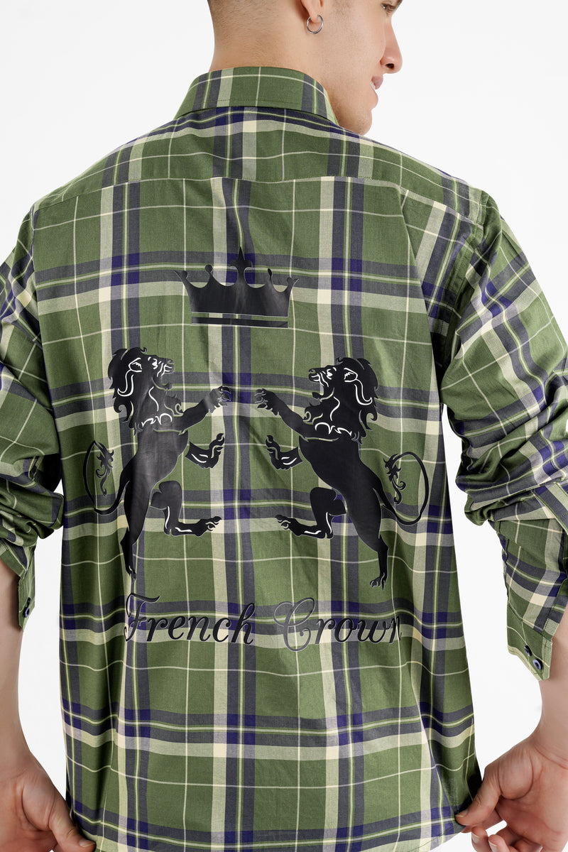 Dingley Green with Downriver Blue Plaid Printed Twill Premium Cotton Signature Designer Shirt