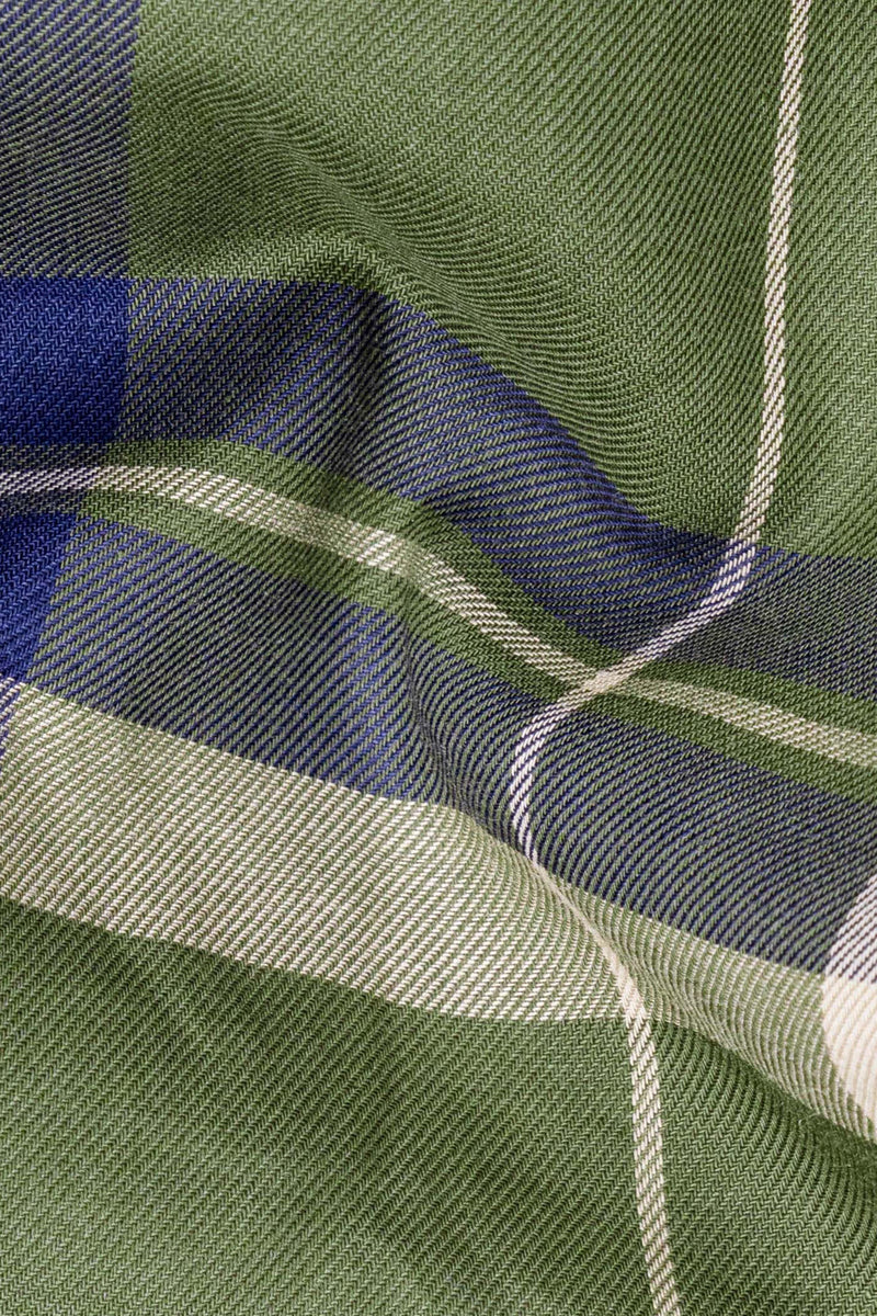 Dingley Green with Downriver Blue Plaid Printed Twill Premium Cotton Signature Designer Shirt