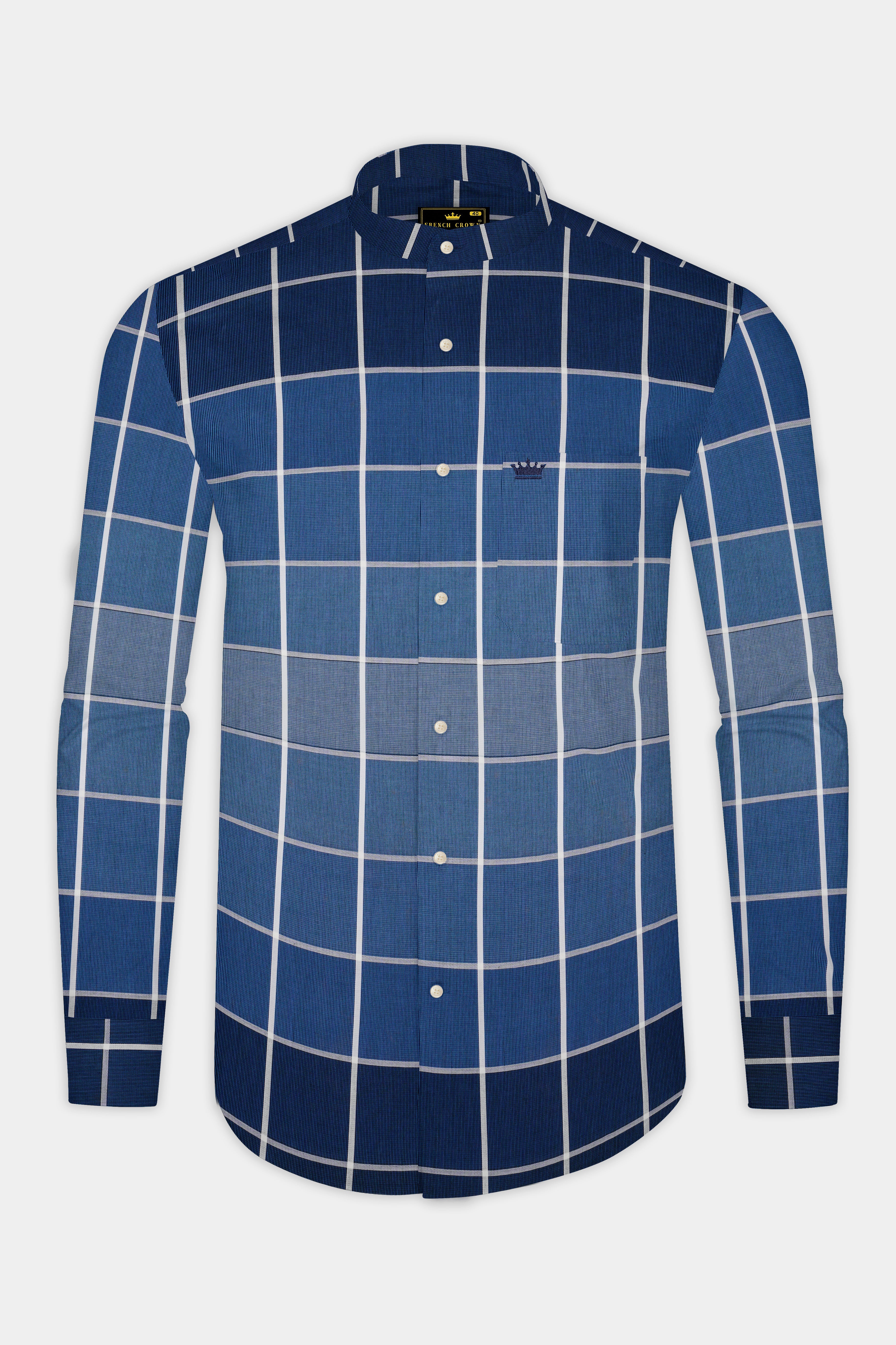 Fun Blue and White Windowpane Premium Cotton Shirt