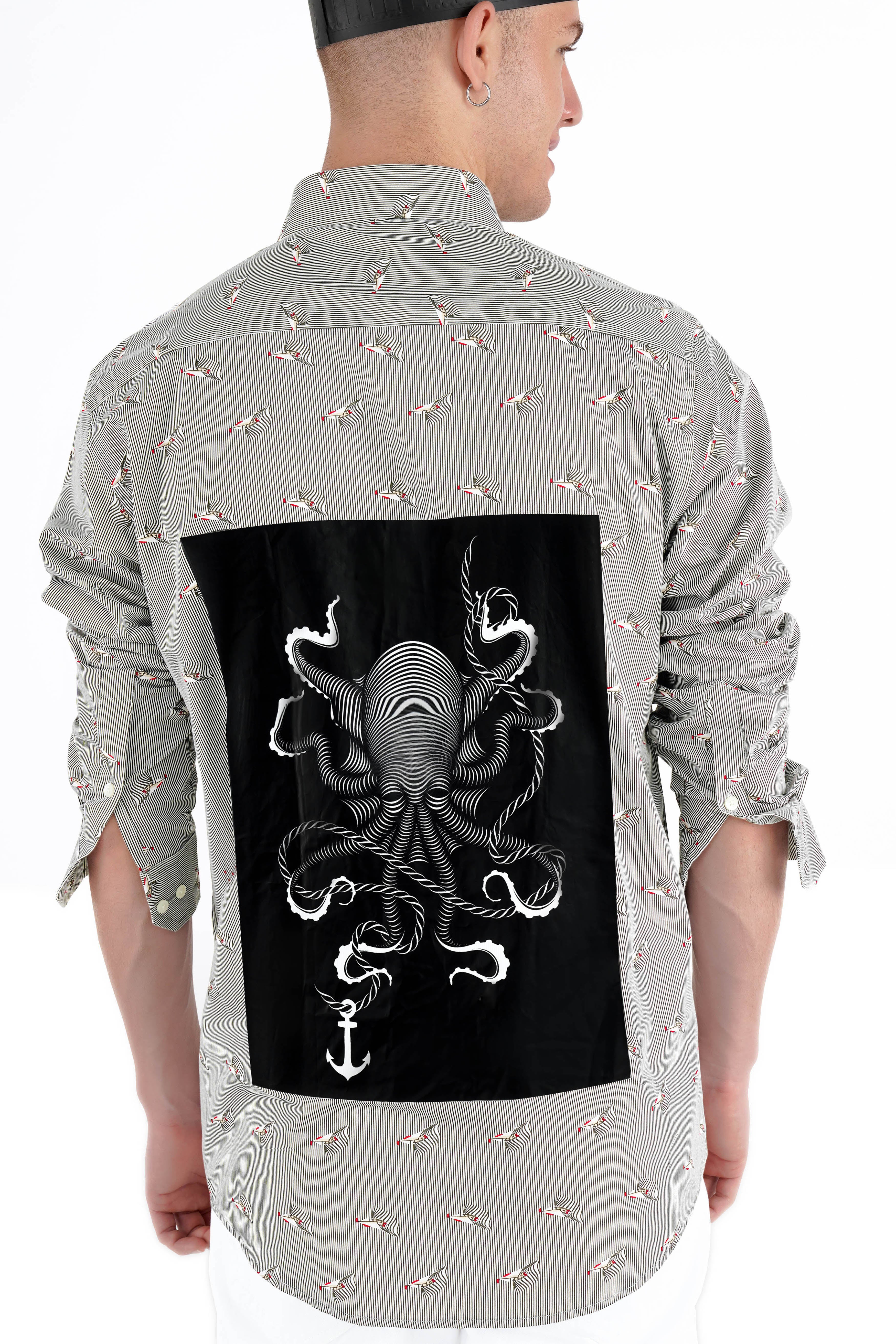 Ash Gray Octopus Printed Premium Cotton Designer Shirt