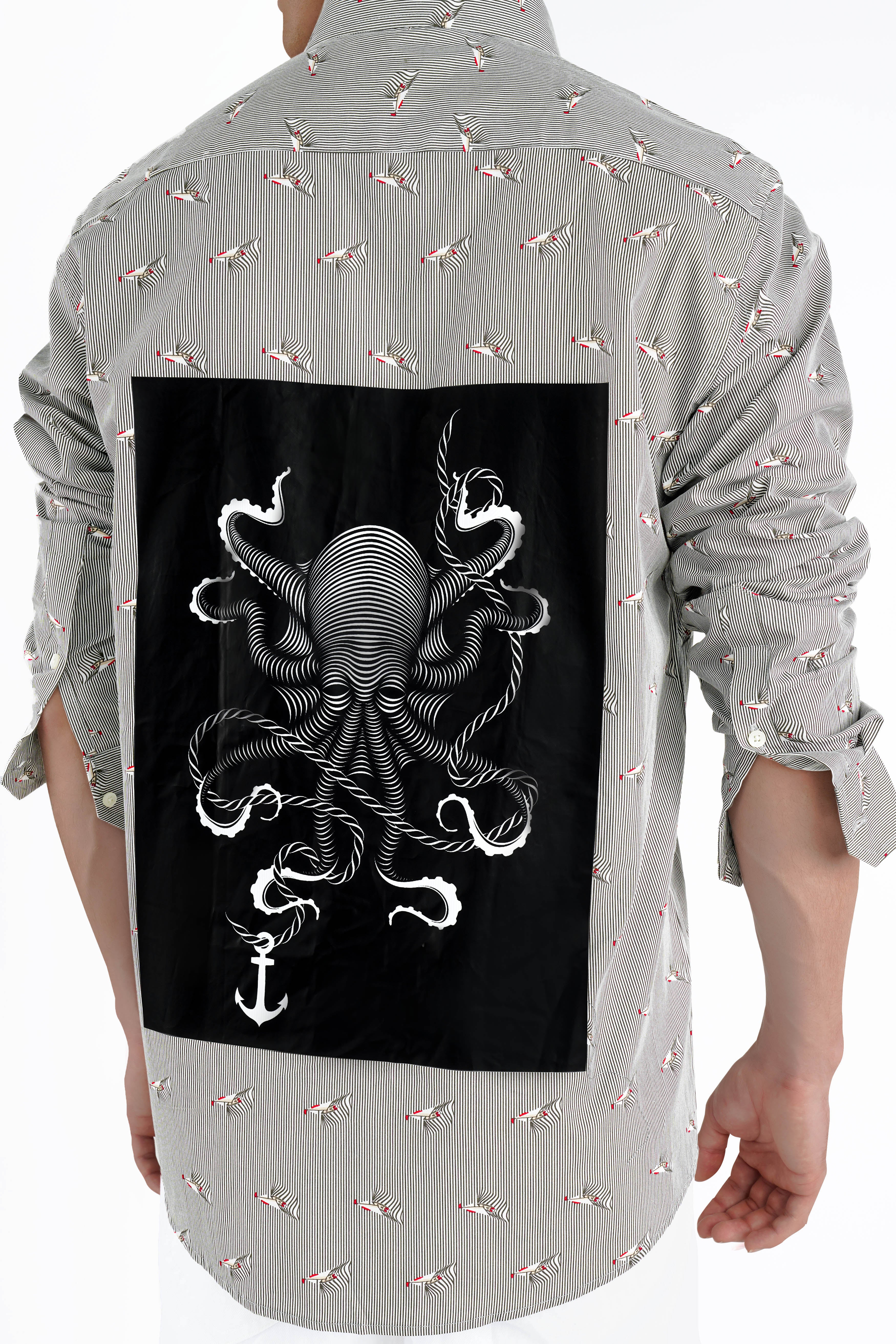 Ash Gray Octopus Printed Premium Cotton Designer Shirt