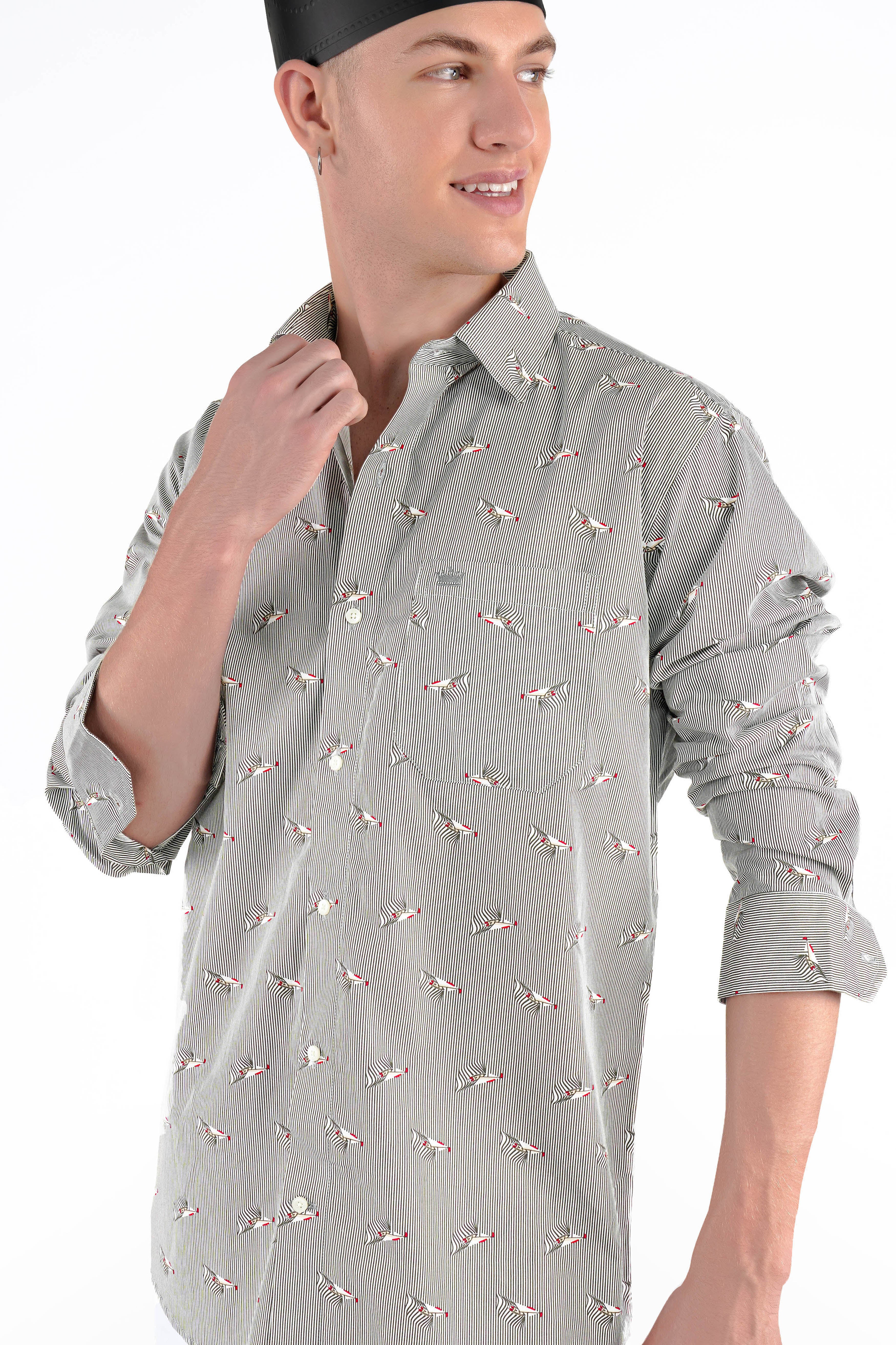 Ash Gray Octopus Printed Premium Cotton Designer Shirt