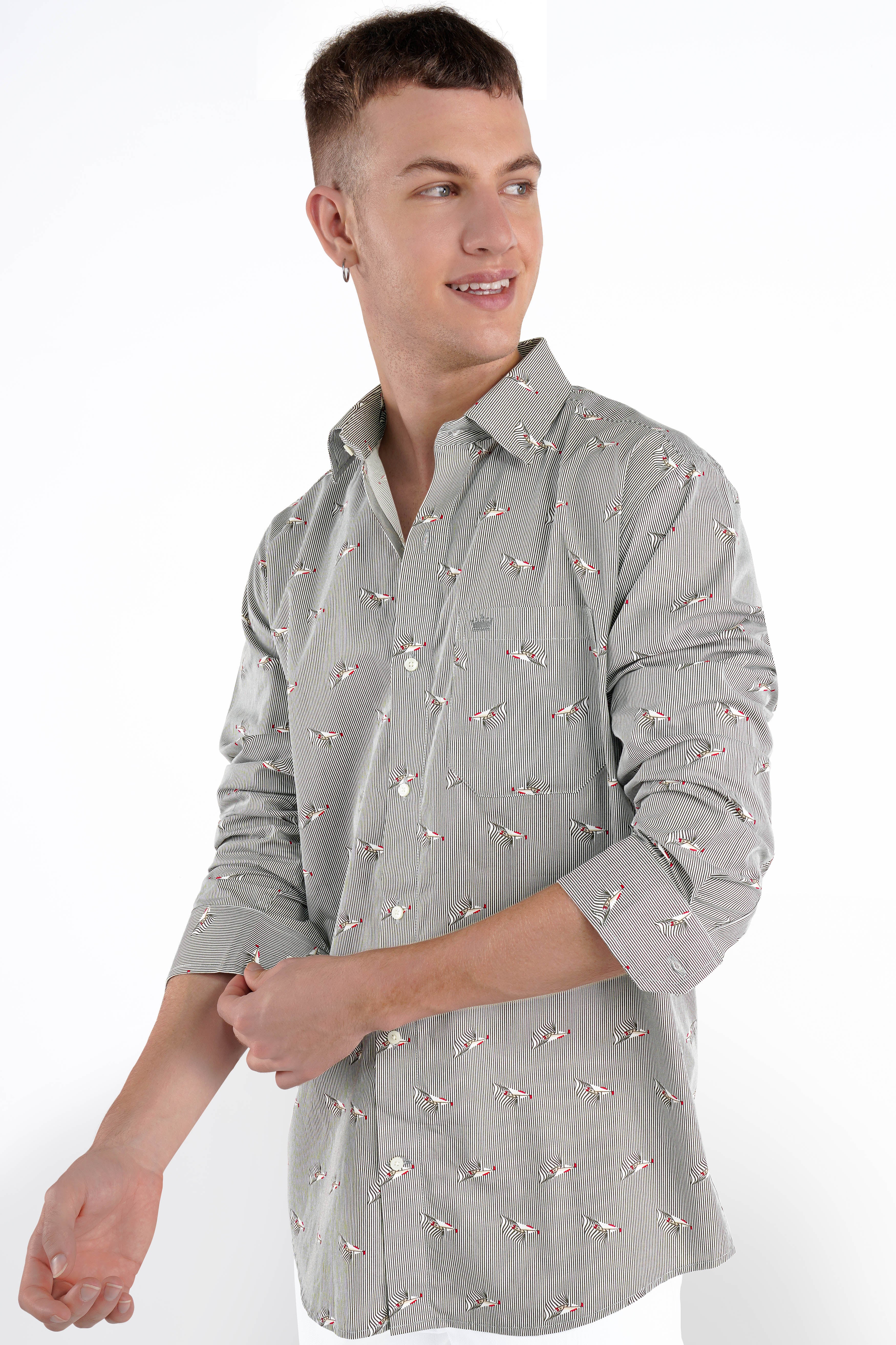 Ash Gray Octopus Printed Premium Cotton Designer Shirt
