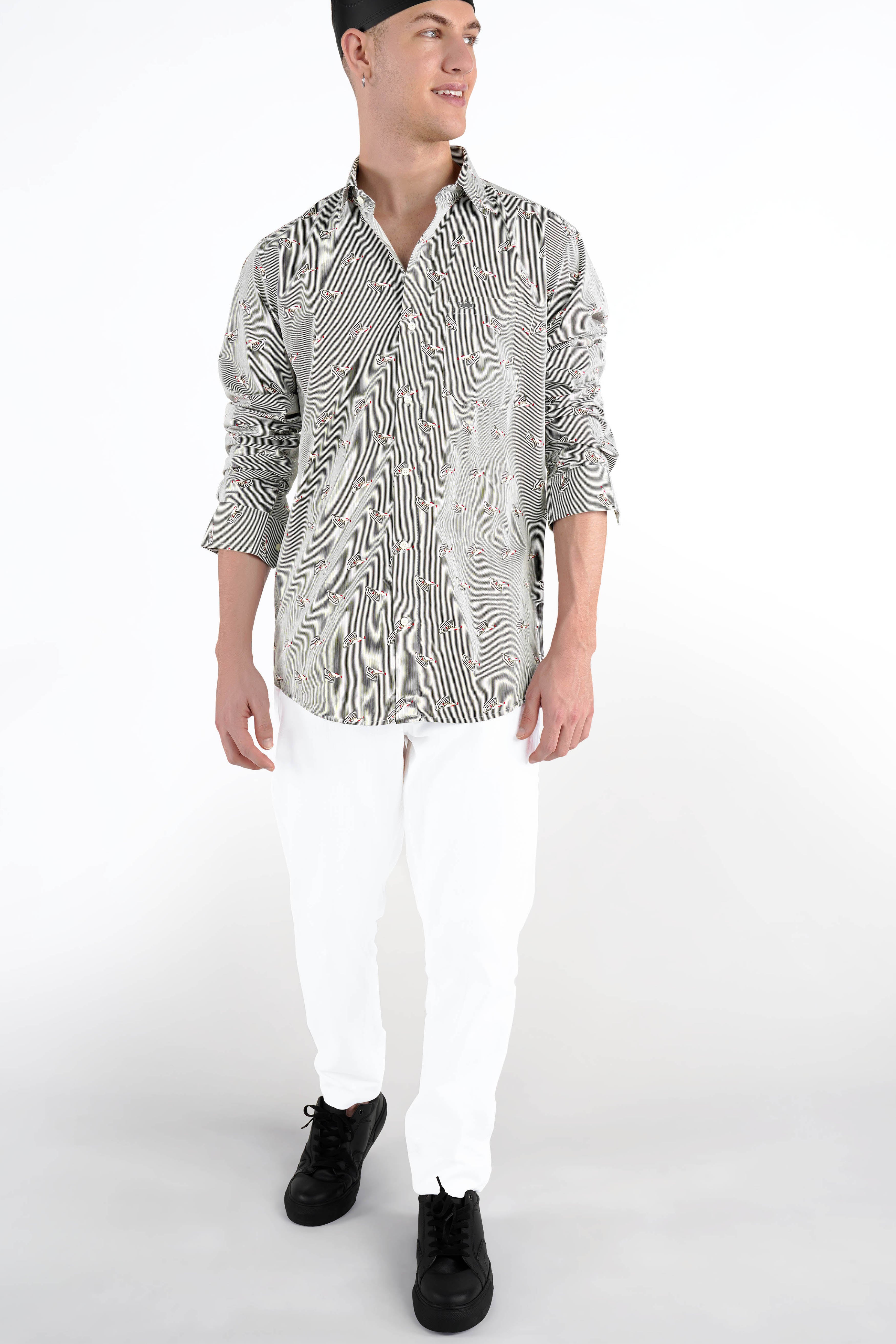 Ash Gray Octopus Printed Premium Cotton Designer Shirt