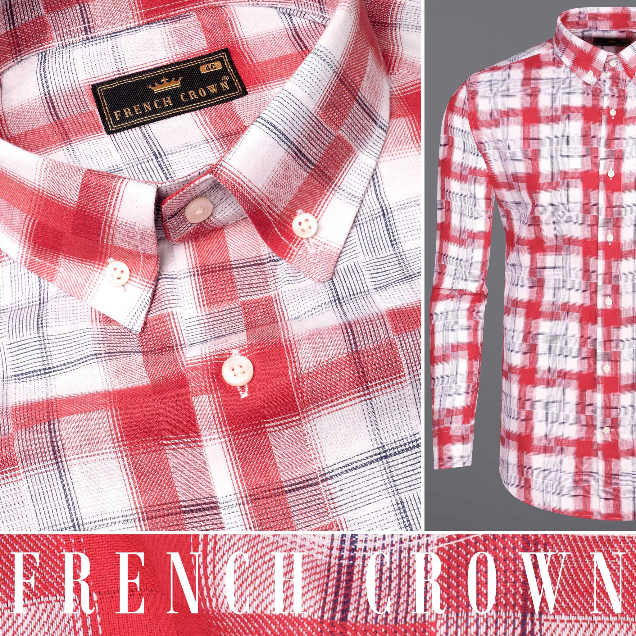 Amaranth Red Casual ChecksPlaid Premium Cotton ButtonDown Shirt For