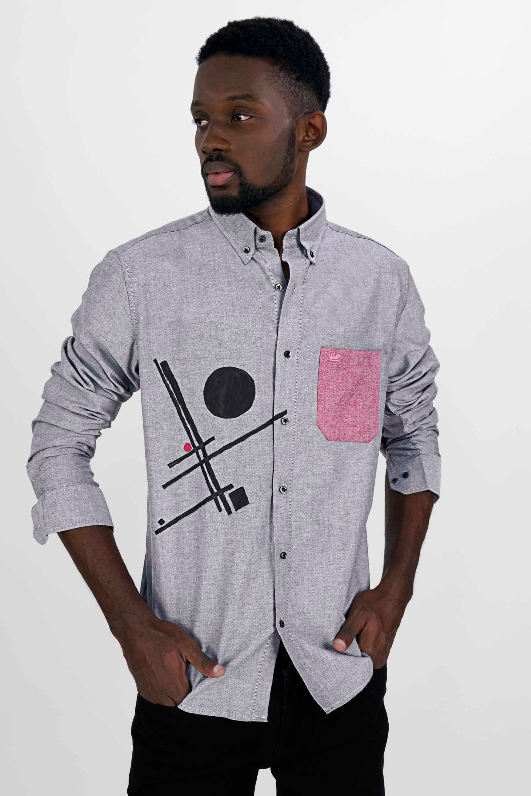 Mischka Gray and Black Hand Painted Royal Oxford Designer Shirt 6722-BD-BLK-ART-38, 6722-BD-BLK-ART-H-38, 6722-BD-BLK-ART-39, 6722-BD-BLK-ART-H-39, 6722-BD-BLK-ART-40, 6722-BD-BLK-ART-H-40, 6722-BD-BLK-ART-42, 6722-BD-BLK-ART-H-42, 6722-BD-BLK-ART-44, 6722-BD-BLK-ART-H-44, 6722-BD-BLK-ART-46, 6722-BD-BLK-ART-H-46, 6722-BD-BLK-ART-48, 6722-BD-BLK-ART-H-48, 6722-BD-BLK-ART-50, 6722-BD-BLK-ART-H-50, 6722-BD-BLK-ART-52, 6722-BD-BLK-ART-H-52
