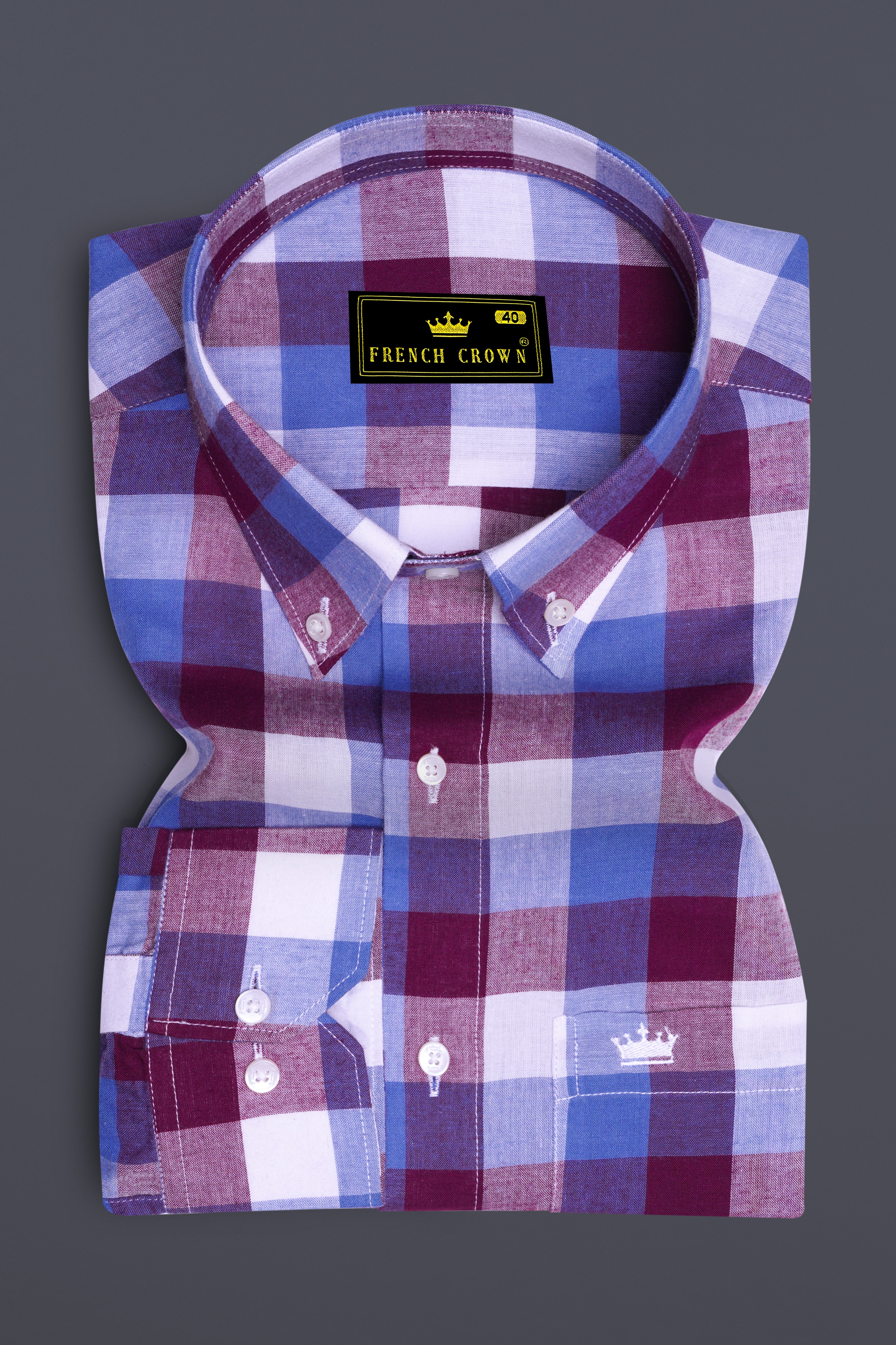 Disco Pink with Danube Blue Checkered Premium Cotton Shirt