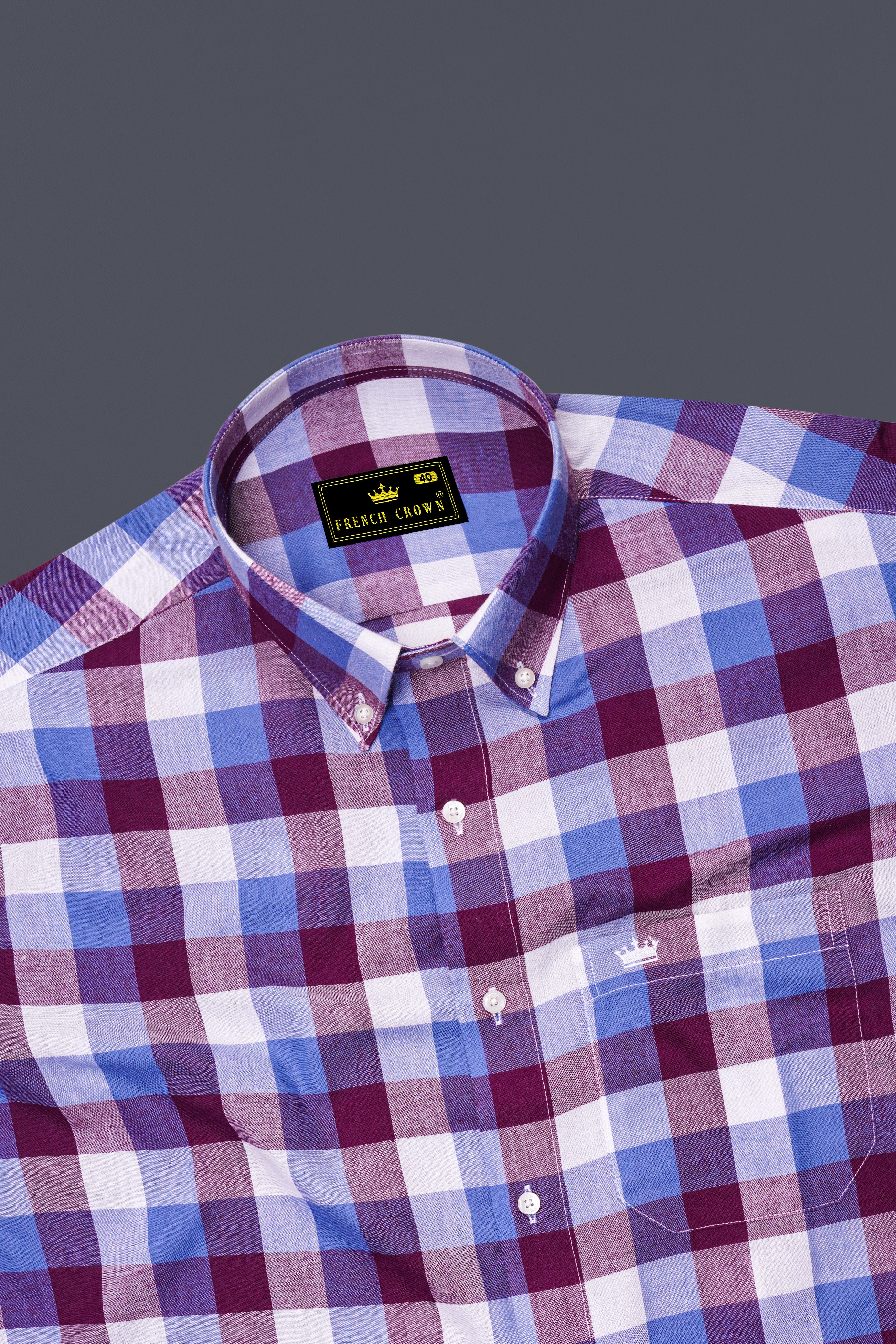 Disco Pink with Danube Blue Checkered Premium Cotton Shirt