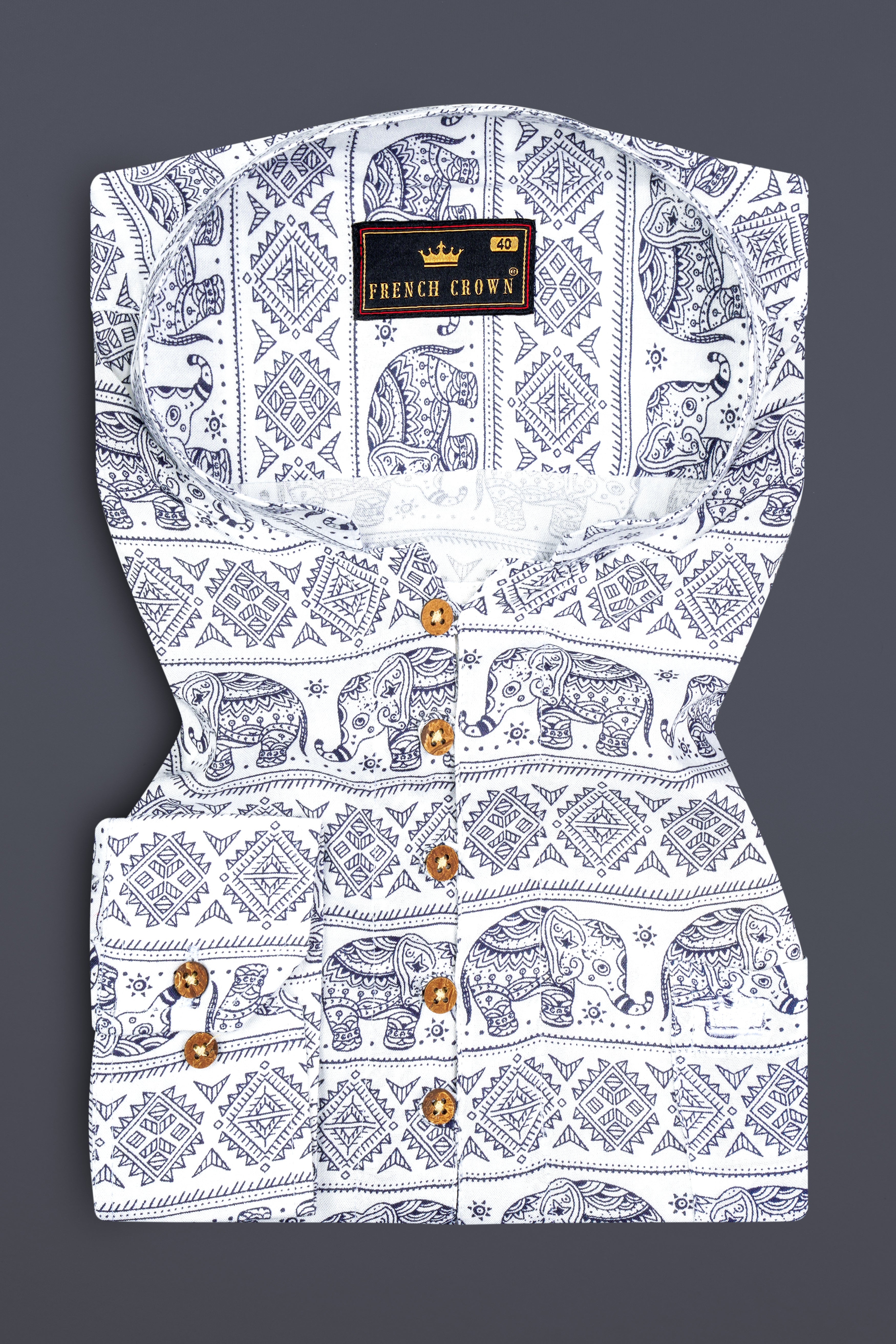 Bright White Ancient art Printed Premium Tencel Kurta Shirt