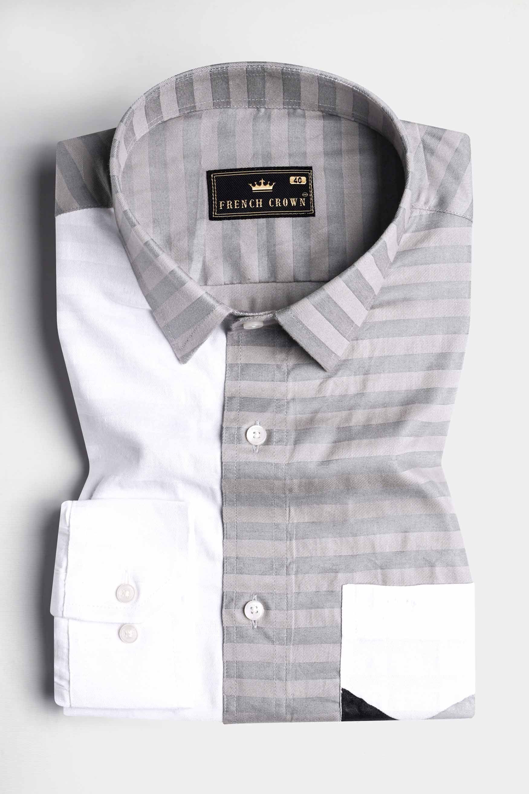 Bright White with Gainsboro Gray Striped Hand Painted Twill Premium Cotton Designer Shirt 6744-P140-ART-38, 6744-P140-ART-H-38, 6744-P140-ART-39, 6744-P140-ART-H-39, 6744-P140-ART-40, 6744-P140-ART-H-40, 6744-P140-ART-42, 6744-P140-ART-H-42, 6744-P140-ART-44, 6744-P140-ART-H-44, 6744-P140-ART-46, 6744-P140-ART-H-46, 6744-P140-ART-48, 6744-P140-ART-H-48, 6744-P140-ART-50, 6744-P140-ART-H-50, 6744-P140-ART-52, 6744-P140-ART-H-52