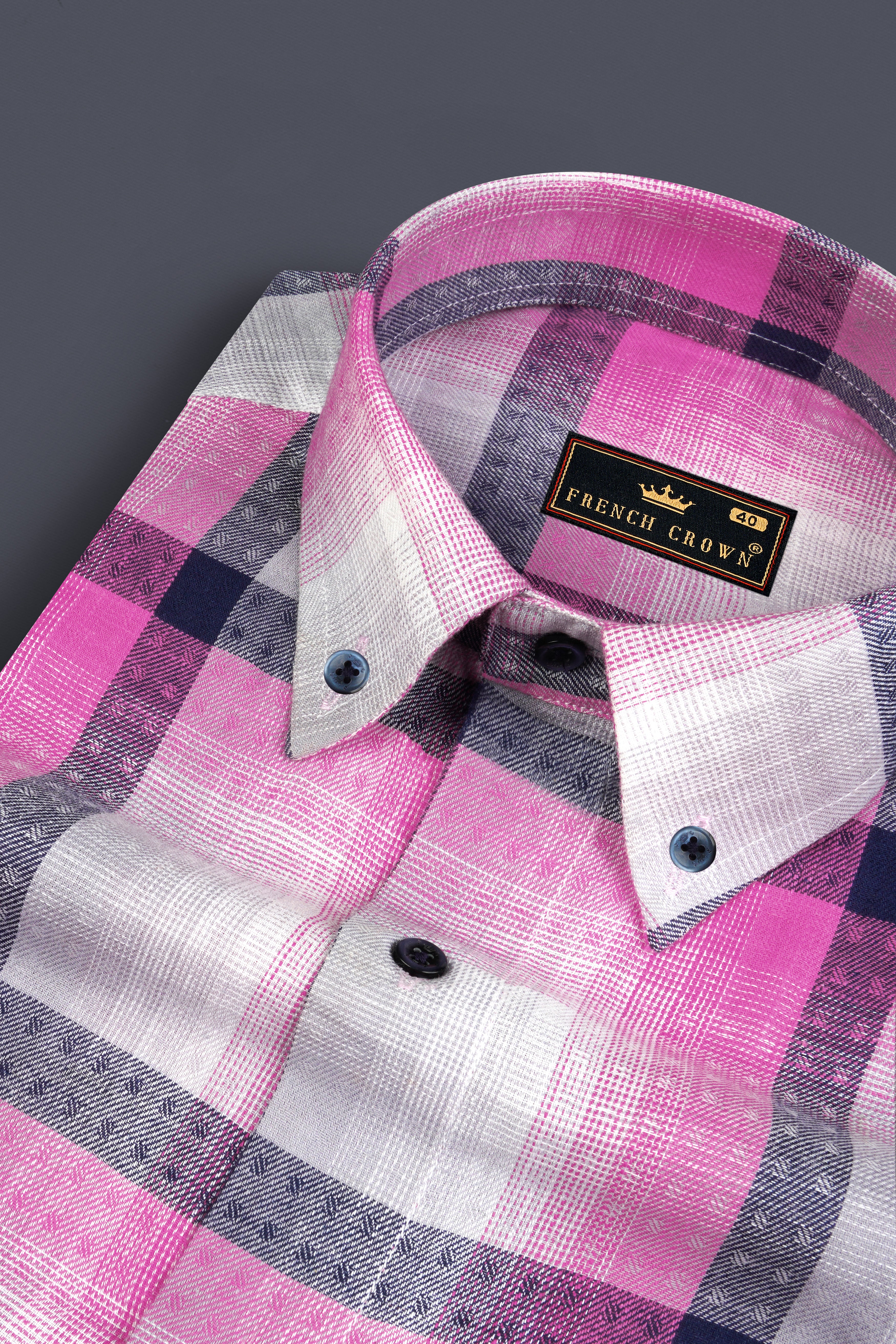 Blue with Thulian Pink Twill Checkered Premium Cotton Shirt