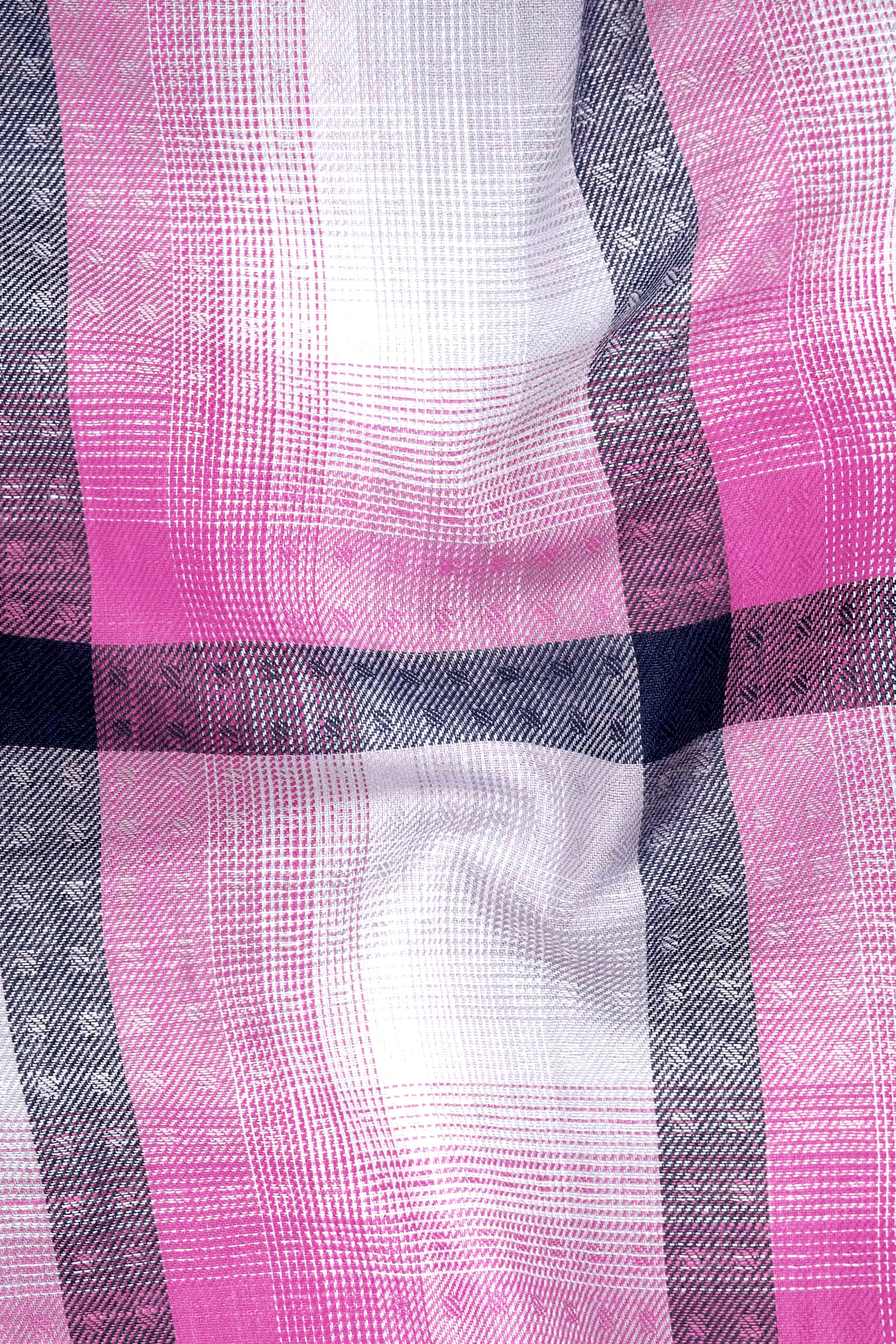 Blue with Thulian Pink Twill Checkered Premium Cotton Shirt