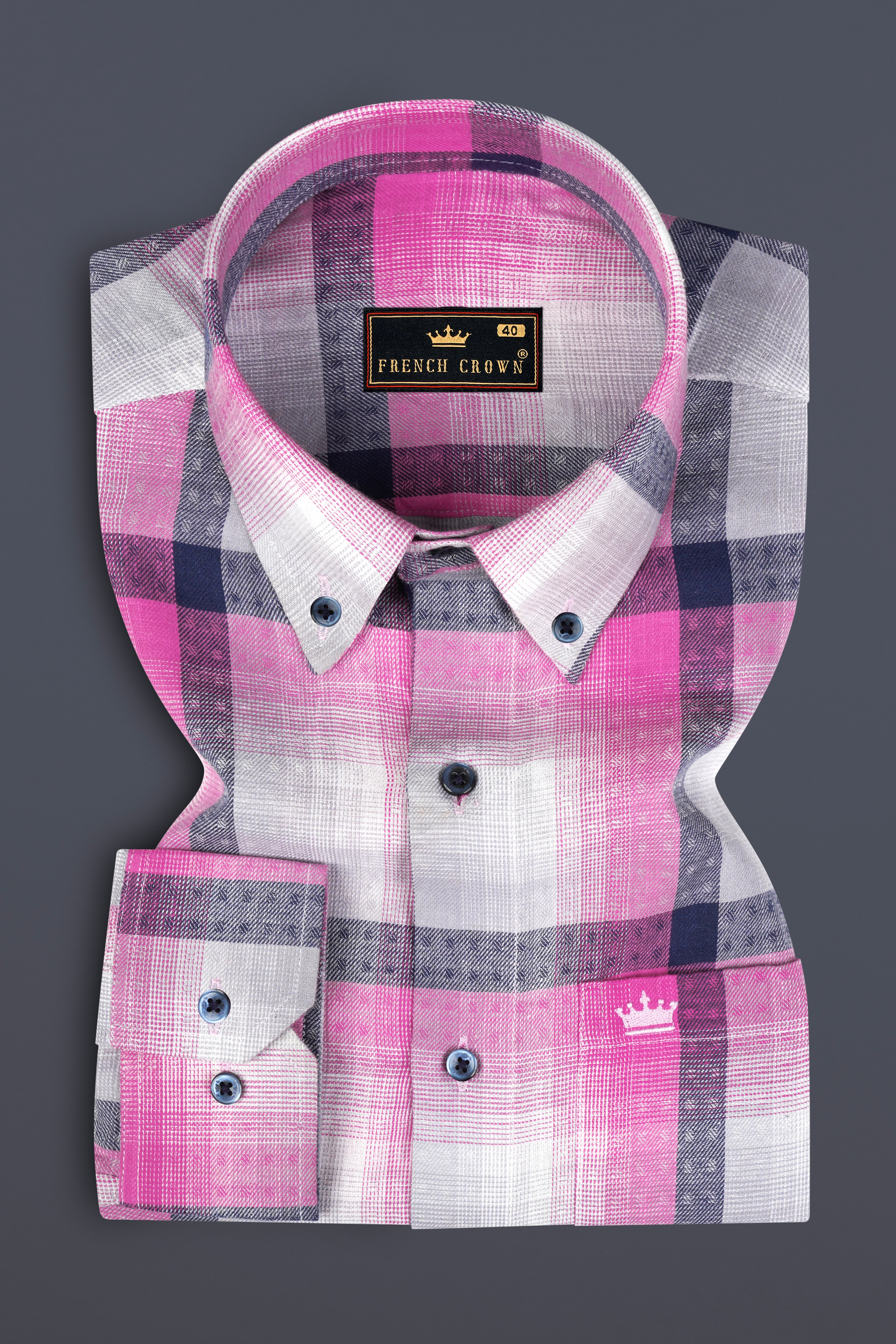 Blue with Thulian Pink Twill Checkered Premium Cotton Shirt