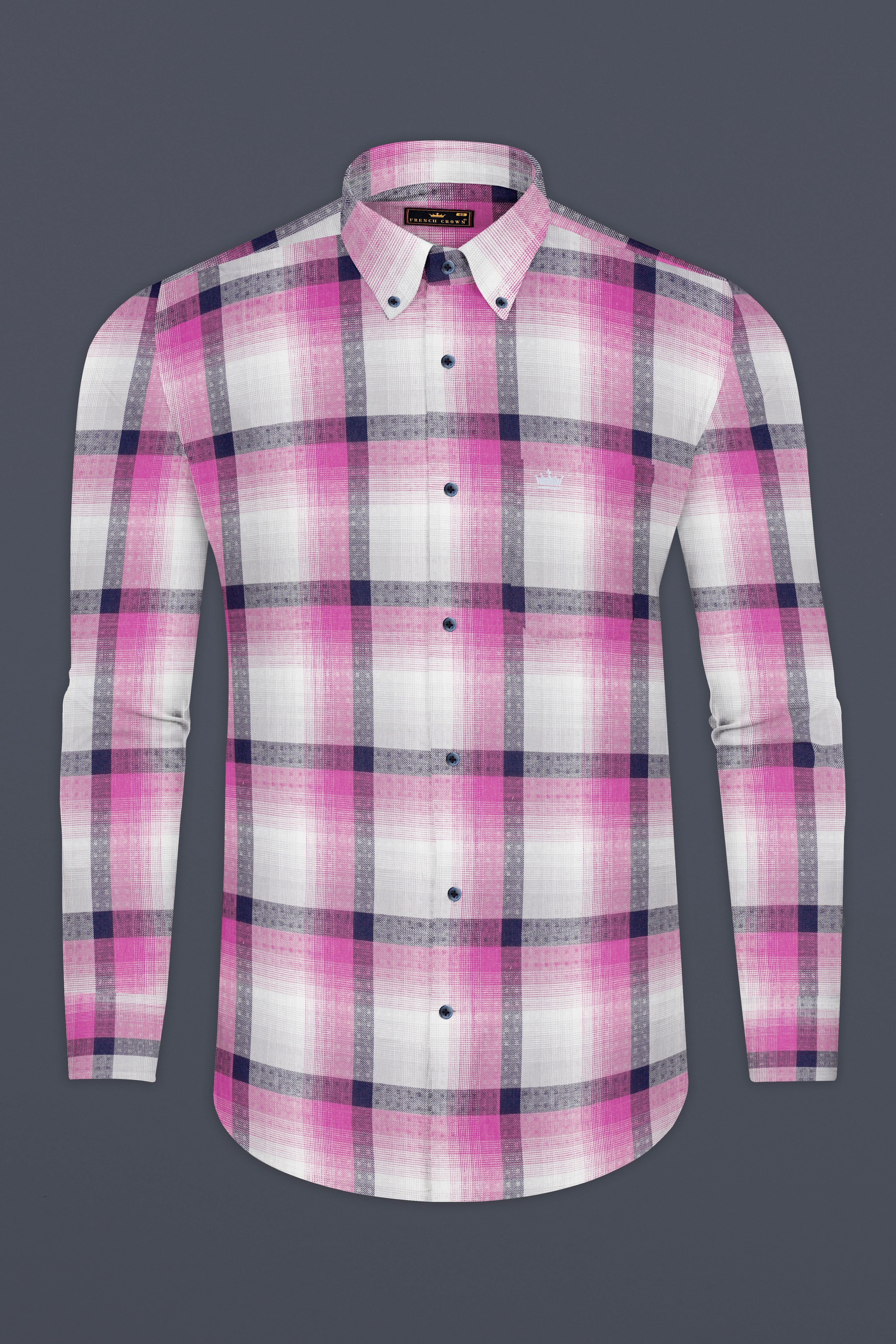 Blue with Thulian Pink Twill Checkered Premium Cotton Shirt