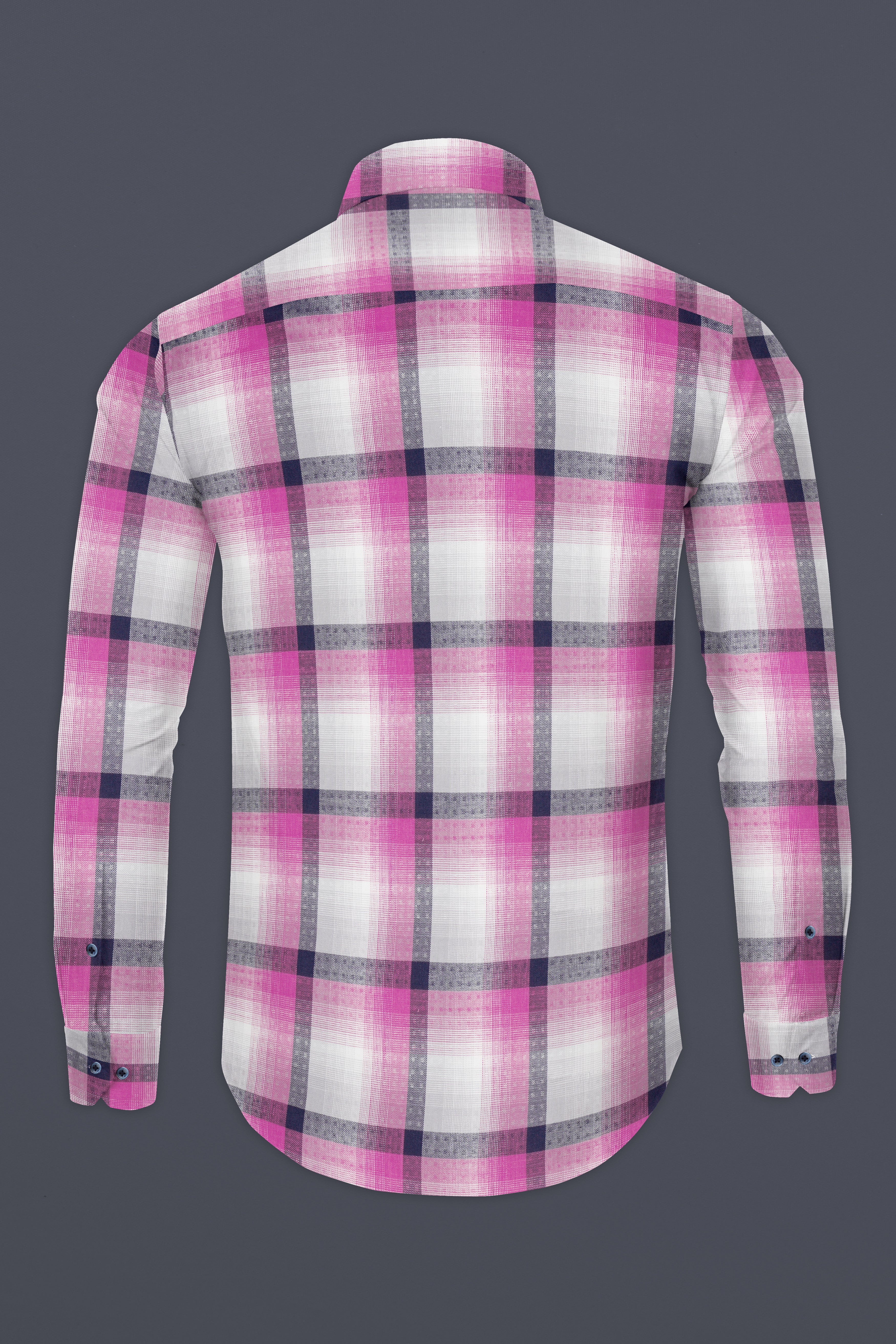 Blue with Thulian Pink Twill Checkered Premium Cotton Shirt