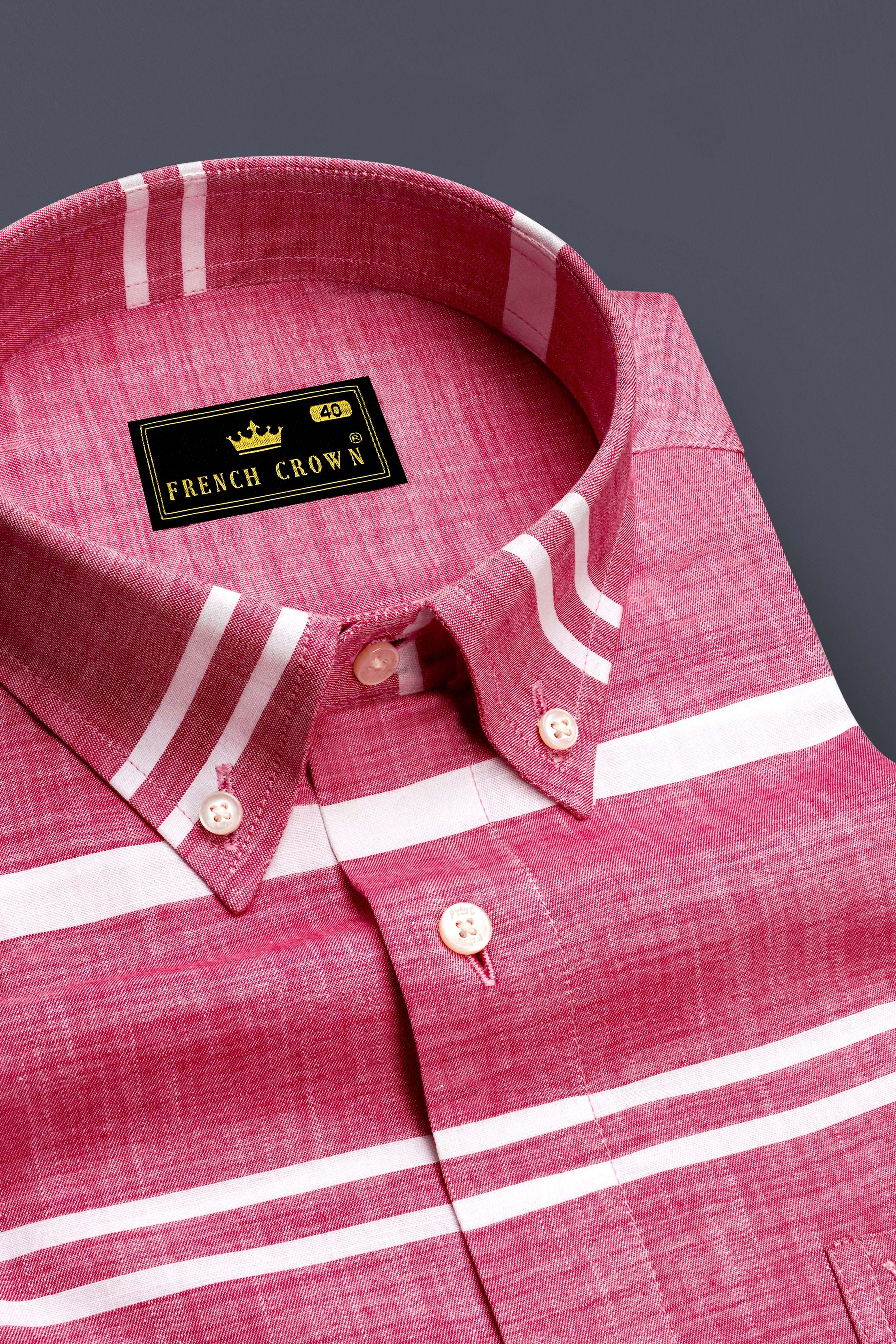 Salmon Pink and white Striped Chambray Shirt