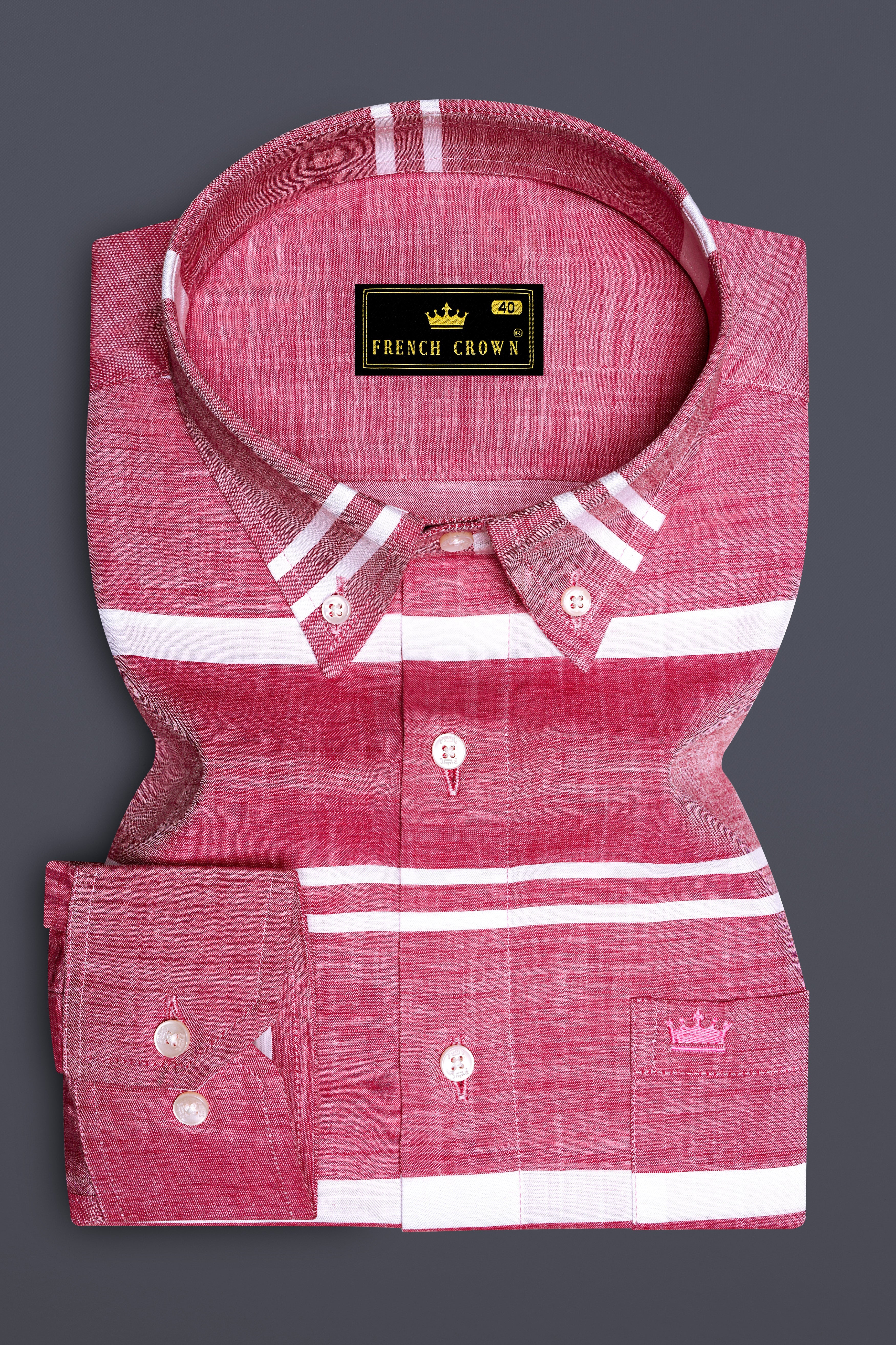 Salmon Pink and white Striped Chambray Shirt