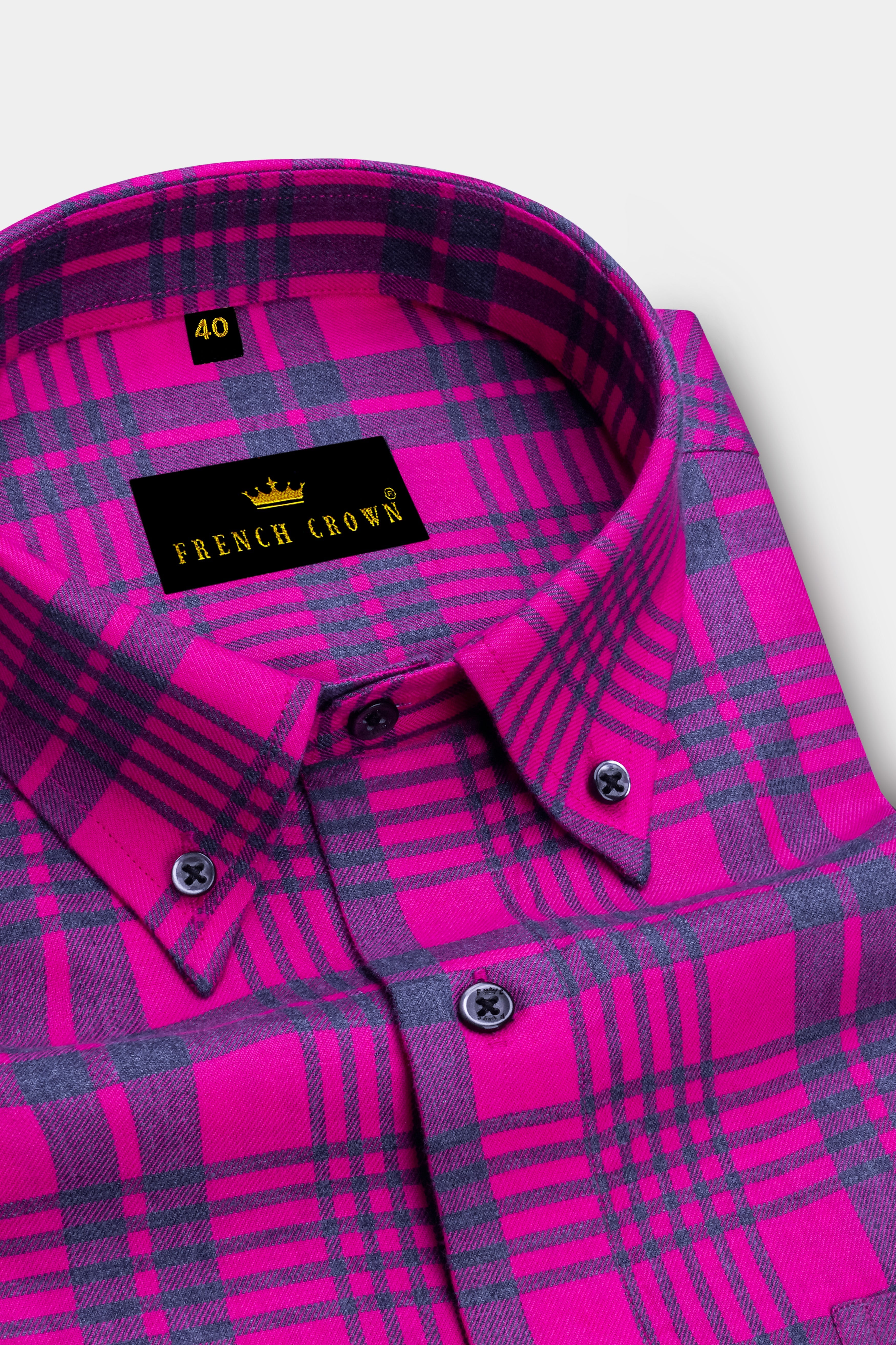 Cerise Pink Twill Plaid Premium Cotton Shirt