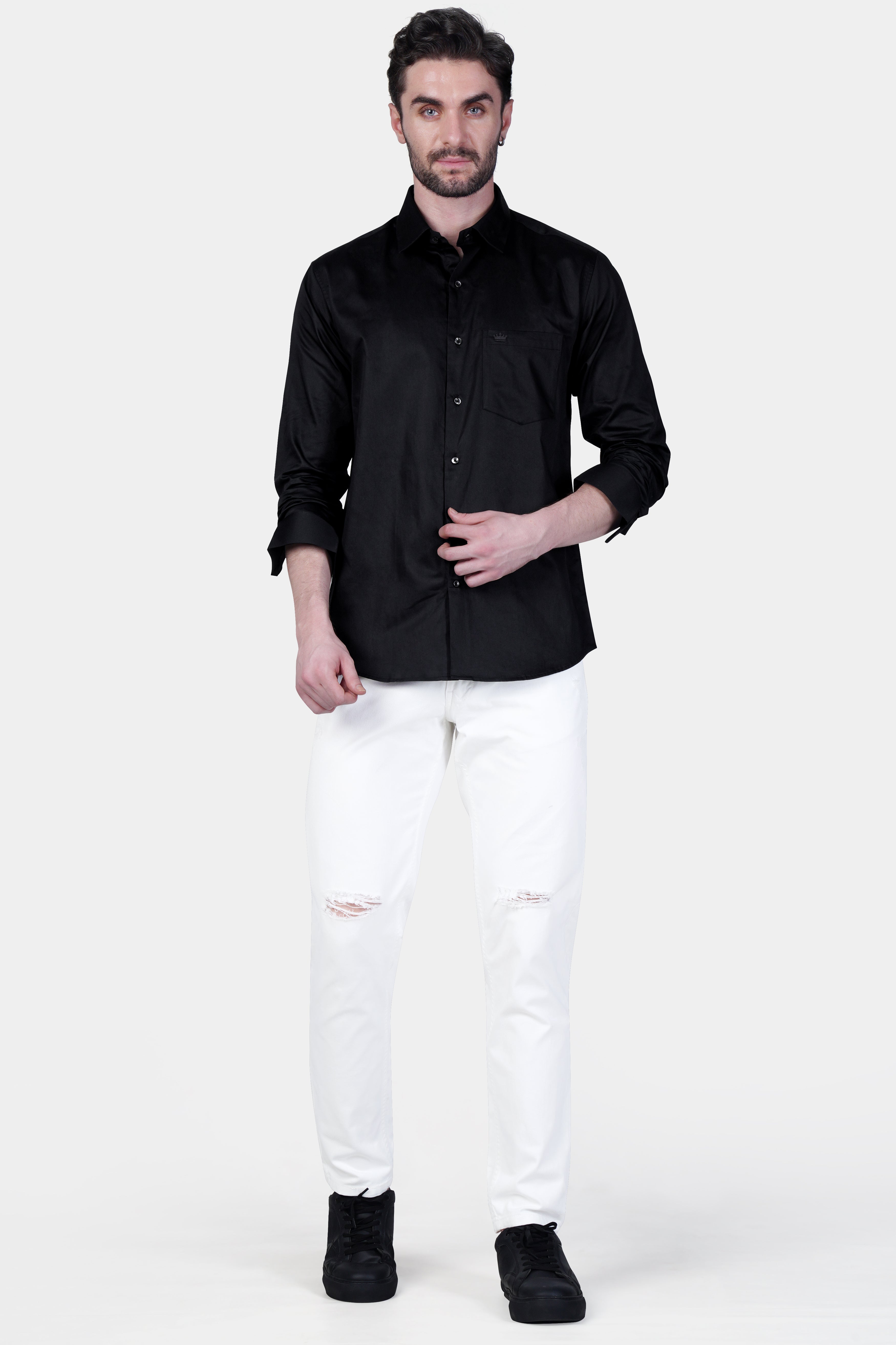 Jade Black leather elbow patch  Super Soft Premium Cotton Shirt