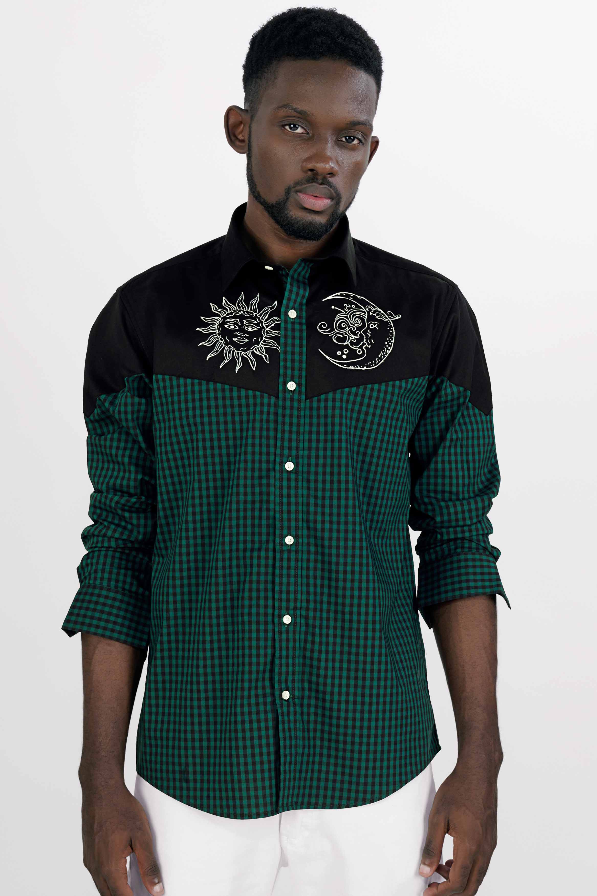 Jade Black with Plantation Green Gingham Checkered Hand Painted Premium Cotton Designer Shirt 6826-P93-ART-38, 6826-P93-ART-H-38, 6826-P93-ART-39, 6826-P93-ART-H-39, 6826-P93-ART-40, 6826-P93-ART-H-40, 6826-P93-ART-42, 6826-P93-ART-H-42, 6826-P93-ART-44, 6826-P93-ART-H-44, 6826-P93-ART-46, 6826-P93-ART-H-46, 6826-P93-ART-48, 6826-P93-ART-H-48, 6826-P93-ART-50, 6826-P93-ART-H-50, 6826-P93-ART-52, 6826-P93-ART-H-52