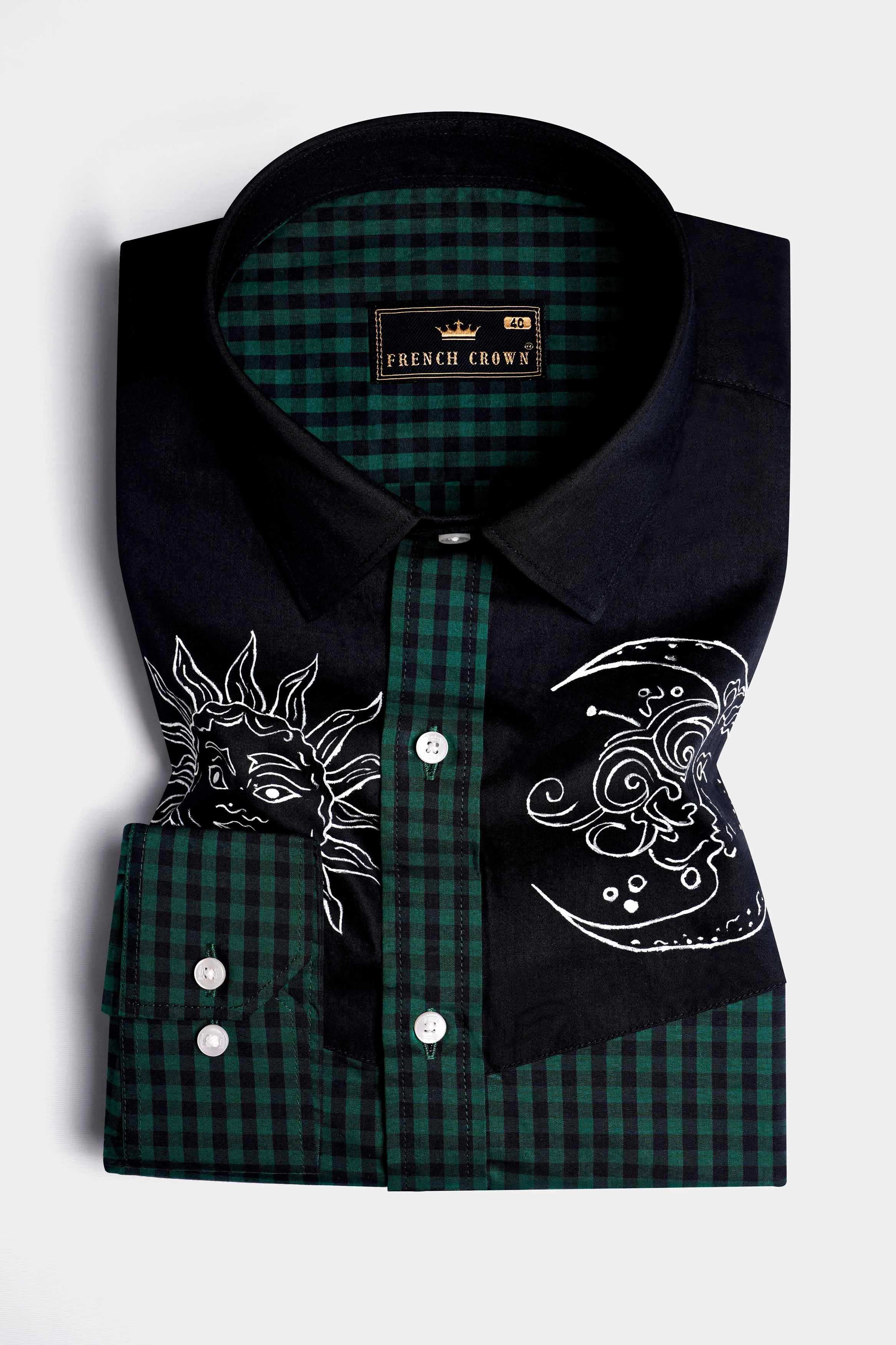 Jade Black with Plantation Green Gingham Checkered Hand Painted Premium Cotton Designer Shirt 6826-P93-ART-38, 6826-P93-ART-H-38, 6826-P93-ART-39, 6826-P93-ART-H-39, 6826-P93-ART-40, 6826-P93-ART-H-40, 6826-P93-ART-42, 6826-P93-ART-H-42, 6826-P93-ART-44, 6826-P93-ART-H-44, 6826-P93-ART-46, 6826-P93-ART-H-46, 6826-P93-ART-48, 6826-P93-ART-H-48, 6826-P93-ART-50, 6826-P93-ART-H-50, 6826-P93-ART-52, 6826-P93-ART-H-52