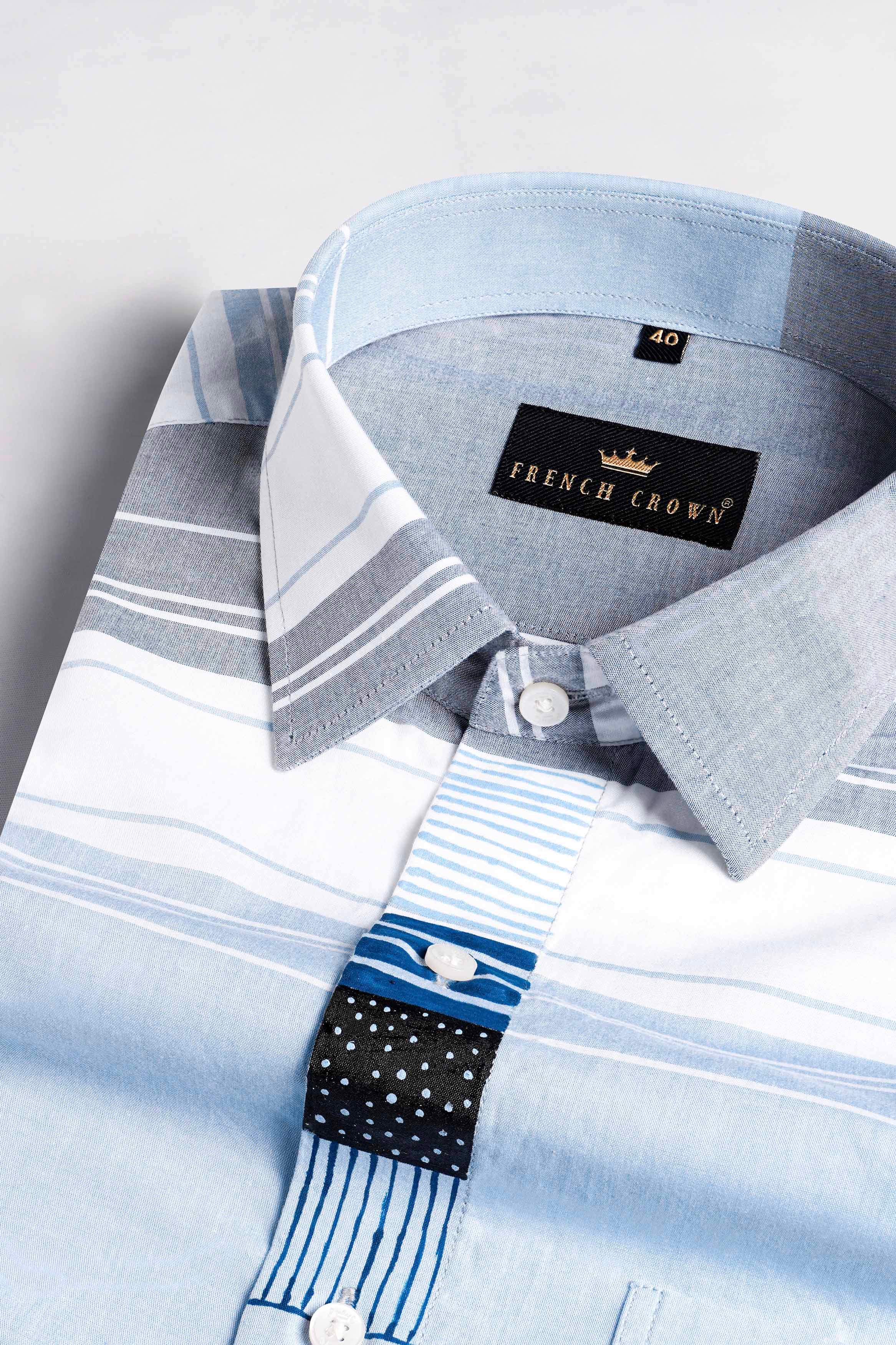 Platinum Blue and Aluminium Gray Striped with Hand Painted Premium Cotton Designer Shirt 6832-ART-38, 6832-ART-H-38, 6832-ART-39, 6832-ART-H-39, 6832-ART-40, 6832-ART-H-40, 6832-ART-42, 6832-ART-H-42, 6832-ART-44, 6832-ART-H-44, 6832-ART-46, 6832-ART-H-46, 6832-ART-48, 6832-ART-H-48, 6832-ART-50, 6832-ART-H-50, 6832-ART-52, 6832-ART-H-52
