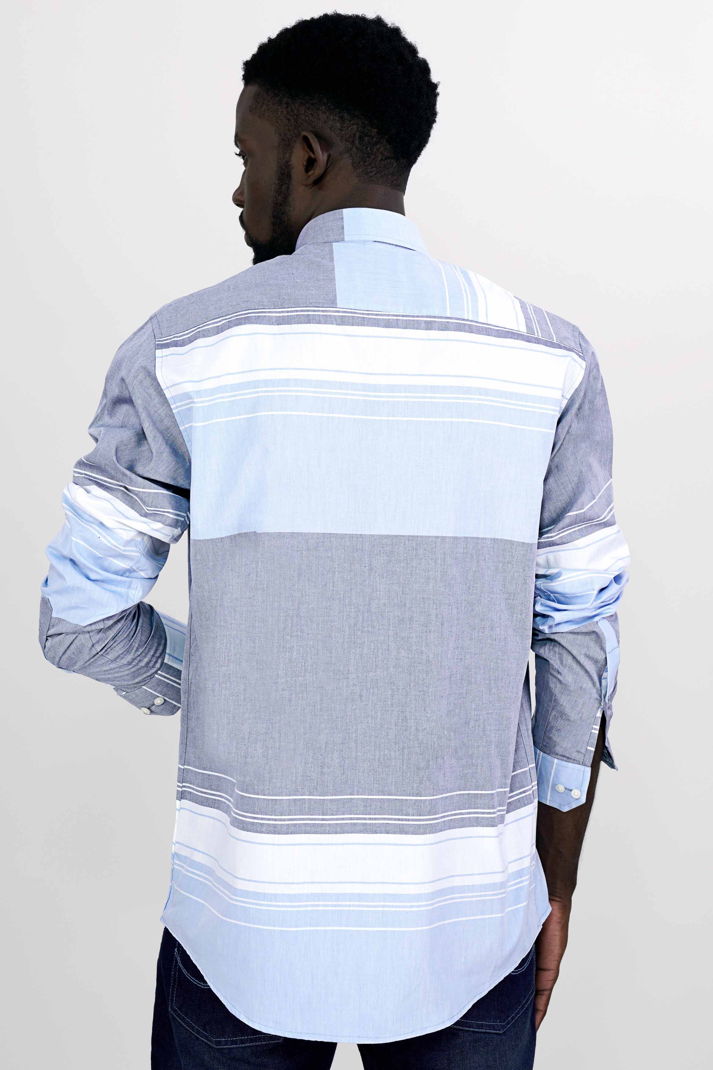 Platinum Blue and Aluminium Gray Striped with Hand Painted Premium Cotton Designer Shirt 6832-ART-38, 6832-ART-H-38, 6832-ART-39, 6832-ART-H-39, 6832-ART-40, 6832-ART-H-40, 6832-ART-42, 6832-ART-H-42, 6832-ART-44, 6832-ART-H-44, 6832-ART-46, 6832-ART-H-46, 6832-ART-48, 6832-ART-H-48, 6832-ART-50, 6832-ART-H-50, 6832-ART-52, 6832-ART-H-52