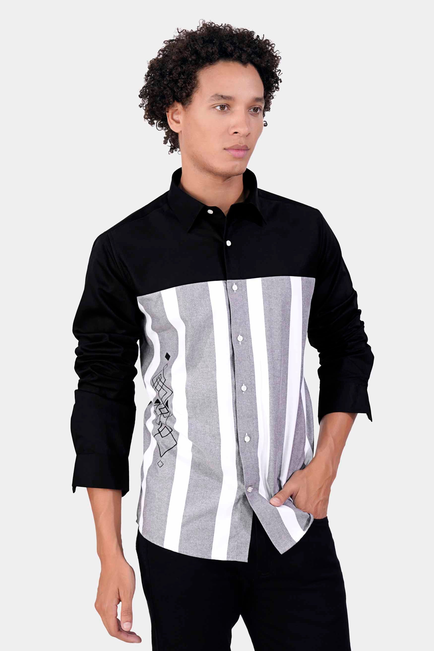 Jade Black with White and Nevada Gray Hand Painted Subtle Sheen Super Soft Premium Cotton Designer Shirt 6864-P125-ART-38, 6864-P125-ART-H-38, 6864-P125-ART-39, 6864-P125-ART-H-39, 6864-P125-ART-40, 6864-P125-ART-H-40, 6864-P125-ART-42, 6864-P125-ART-H-42, 6864-P125-ART-44, 6864-P125-ART-H-44, 6864-P125-ART-46, 6864-P125-ART-H-46, 6864-P125-ART-48, 6864-P125-ART-H-48, 6864-P125-ART-50, 6864-P125-ART-H-50, 6864-P125-ART-52, 6864-P125-ART-H-52