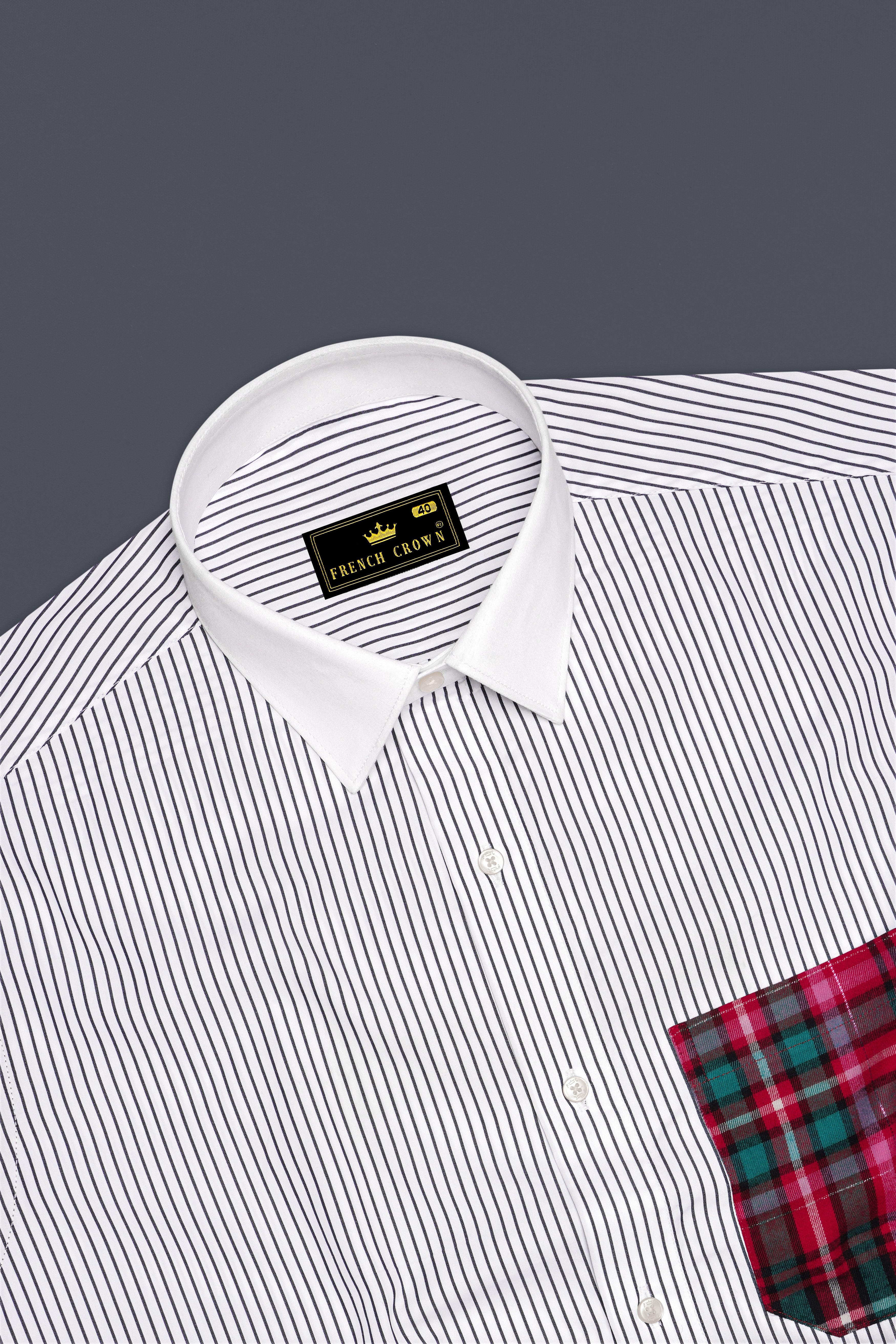 White and Debian Red Multicolored Premium Cotton Shirt