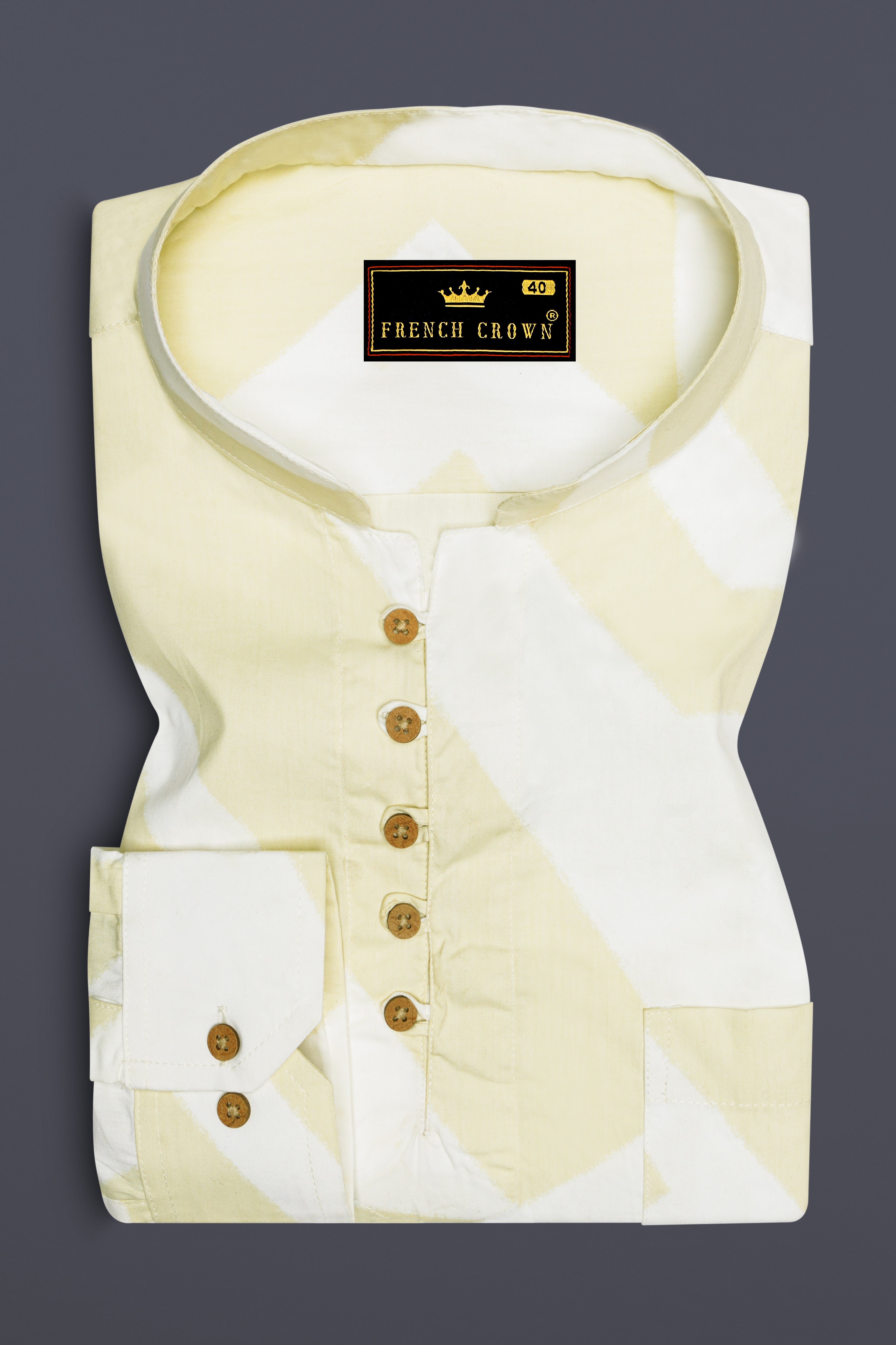 Colonial yellow and White abstract print Twill Premium Cotton Kurta Shirt