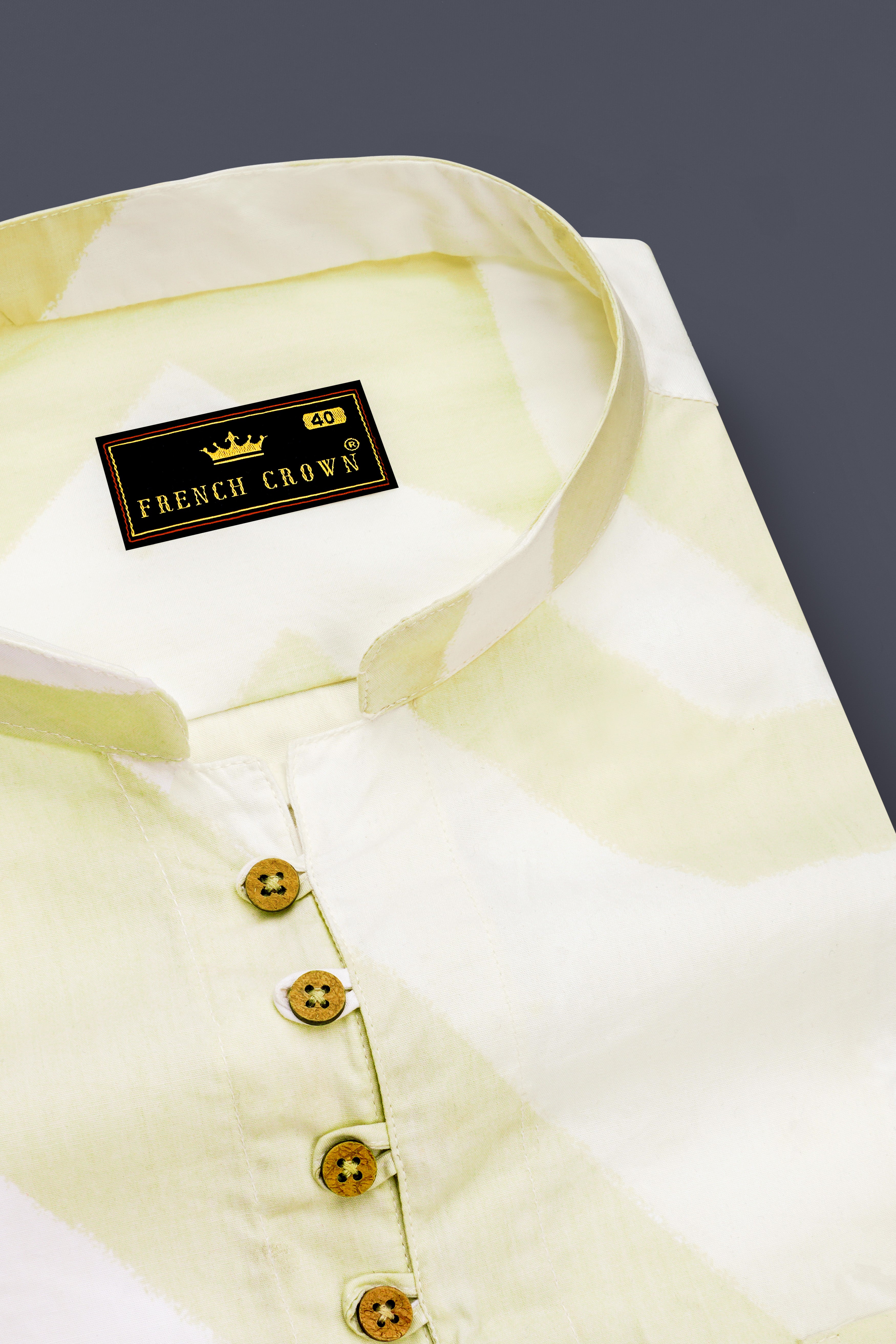 Colonial yellow and White abstract print Twill Premium Cotton Kurta Shirt