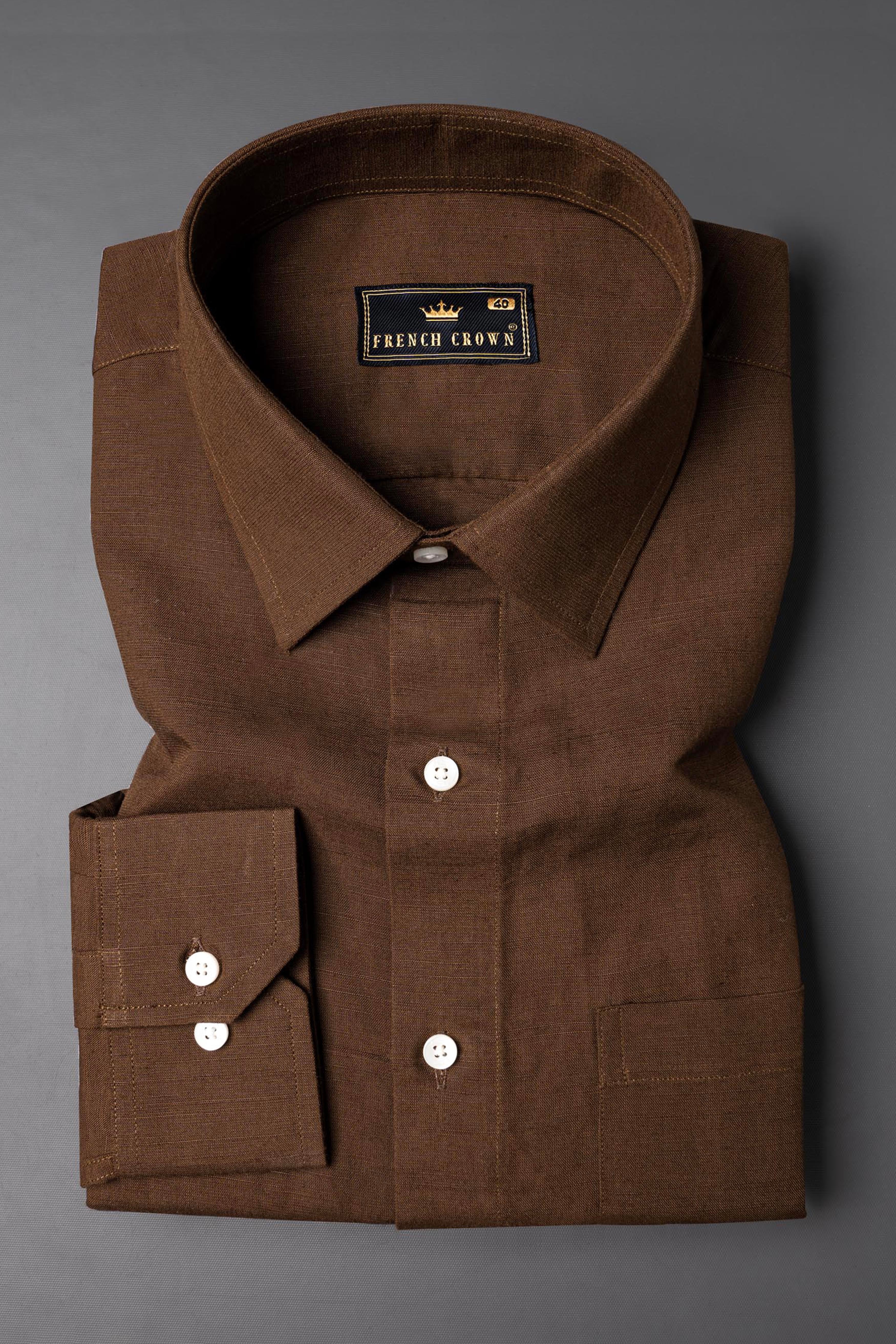 Iroko Brown with White Sleeve Luxurious Linen designer Shirt