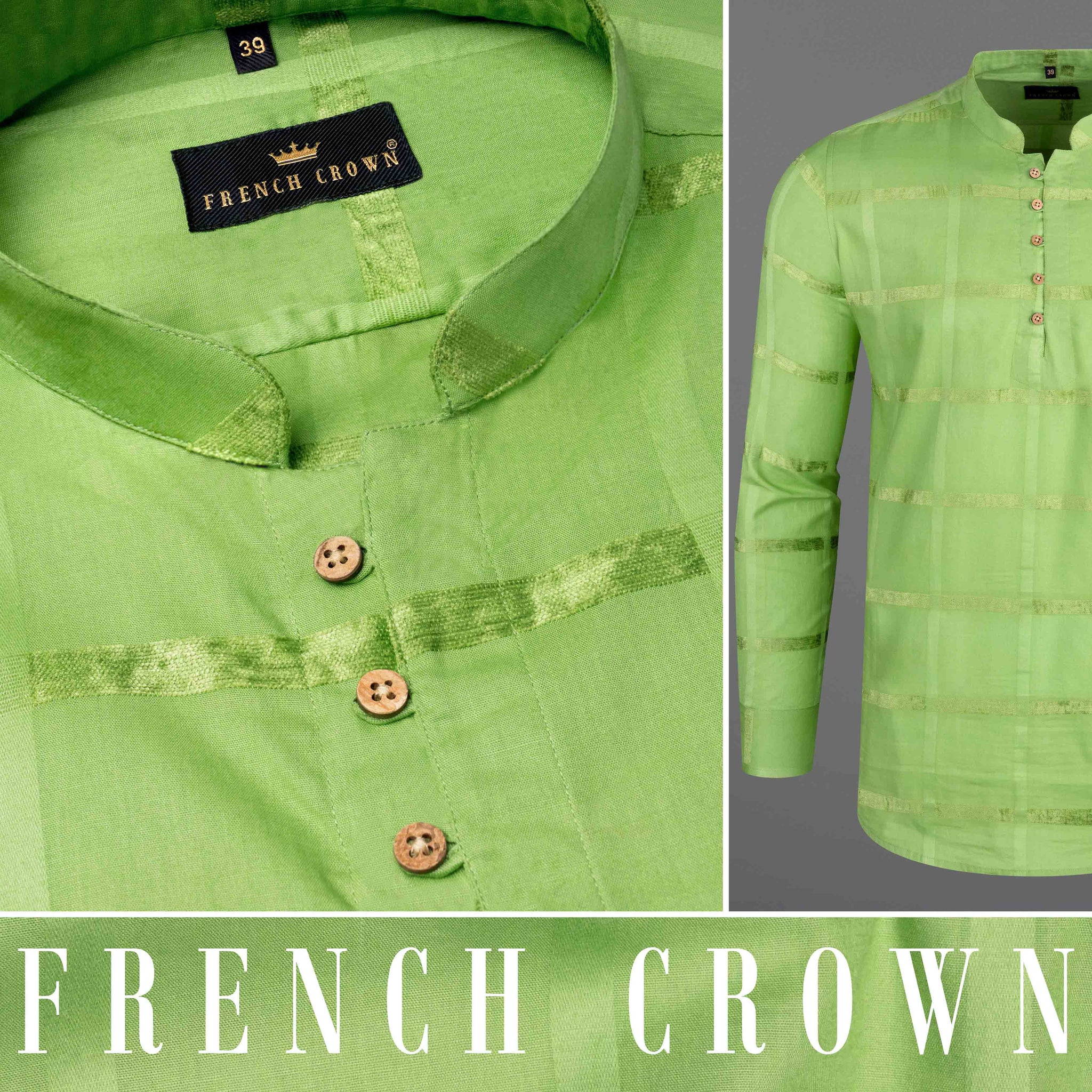 Asparagus Green Formal/Casual ChecksPlaid Stripes Premium Cotton