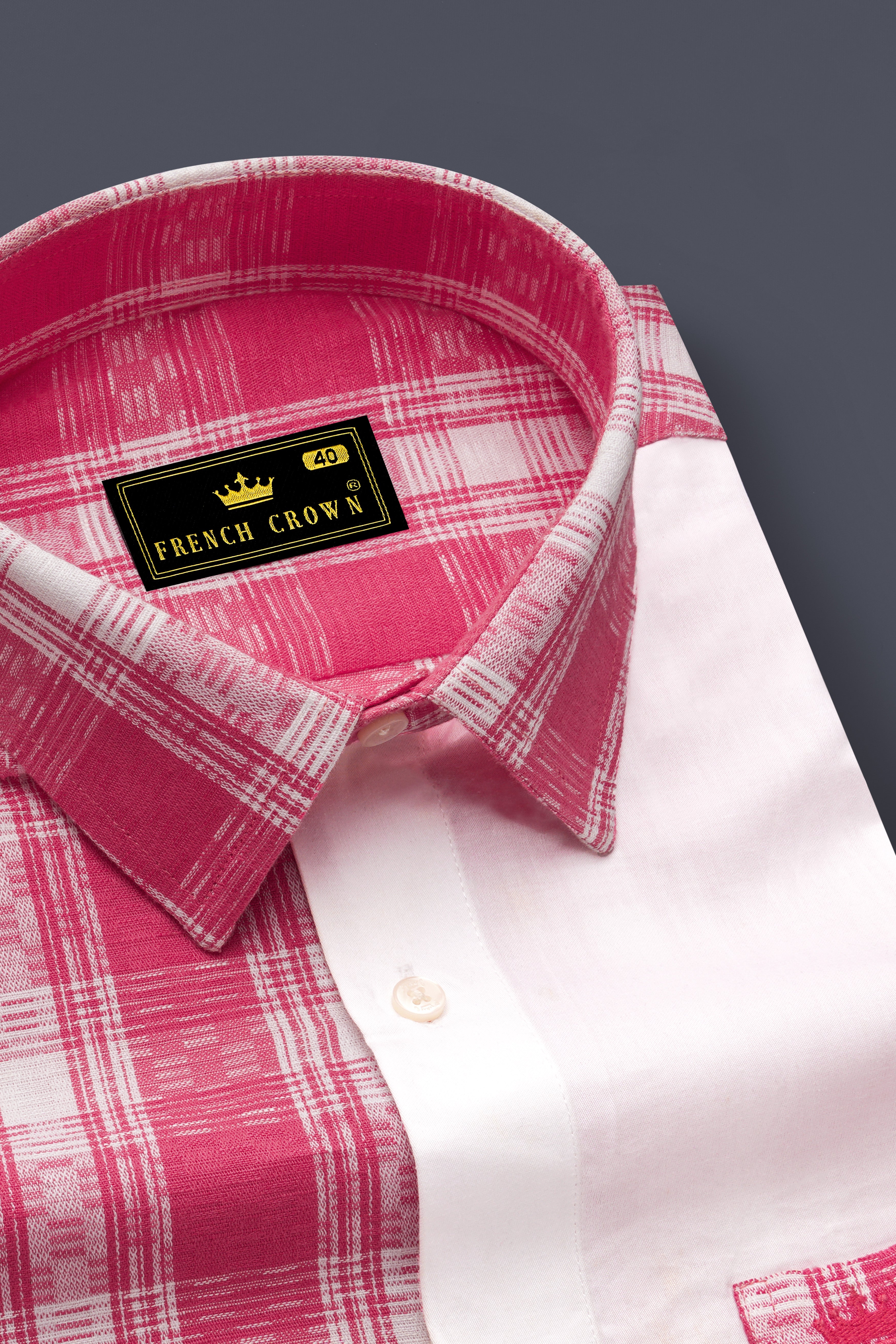 Light Carmine Plaid with Bright White Twill Premium Cotton Designer Shirt