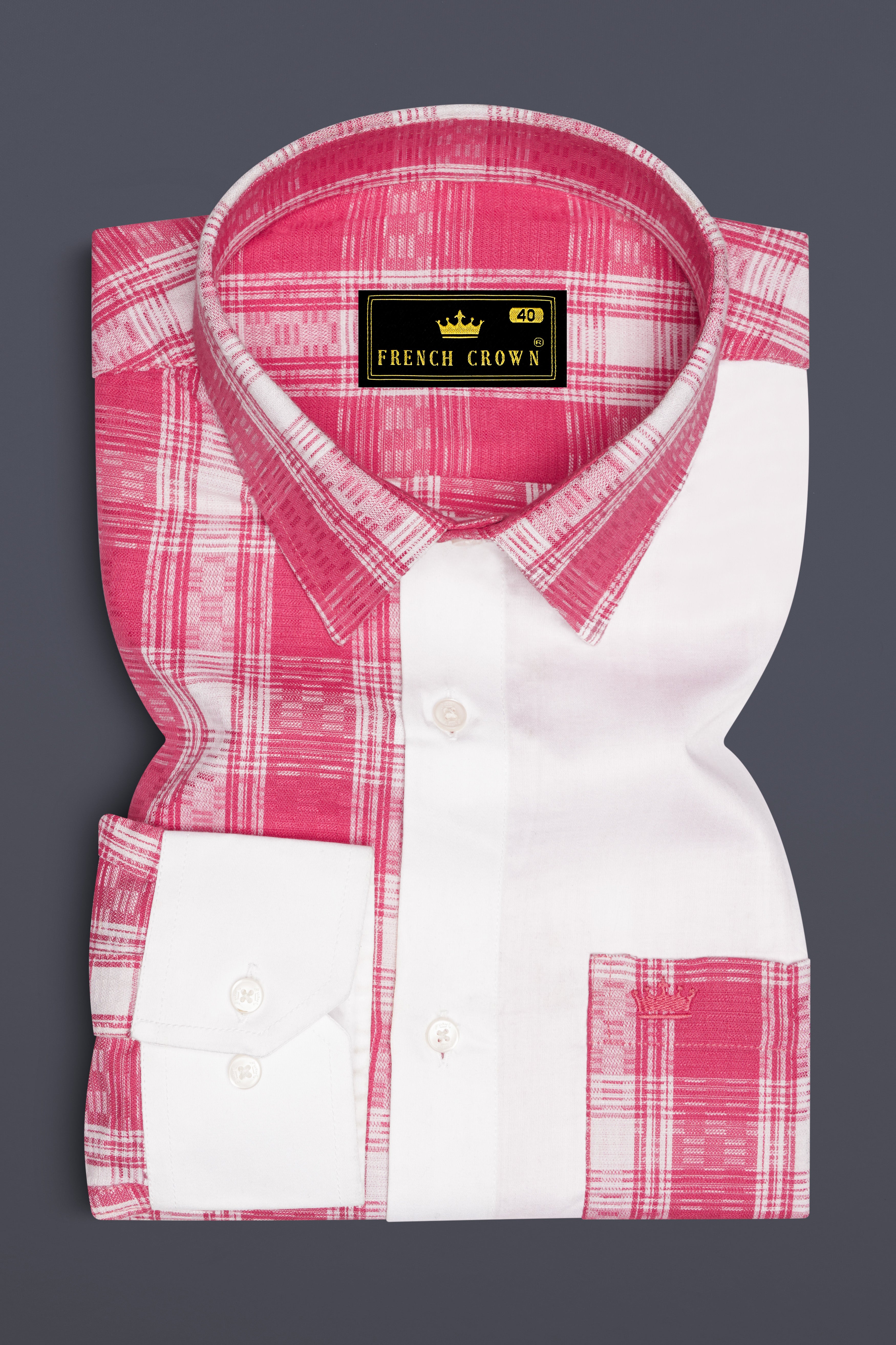 Light Carmine Plaid with Bright White Twill Premium Cotton Designer Shirt
