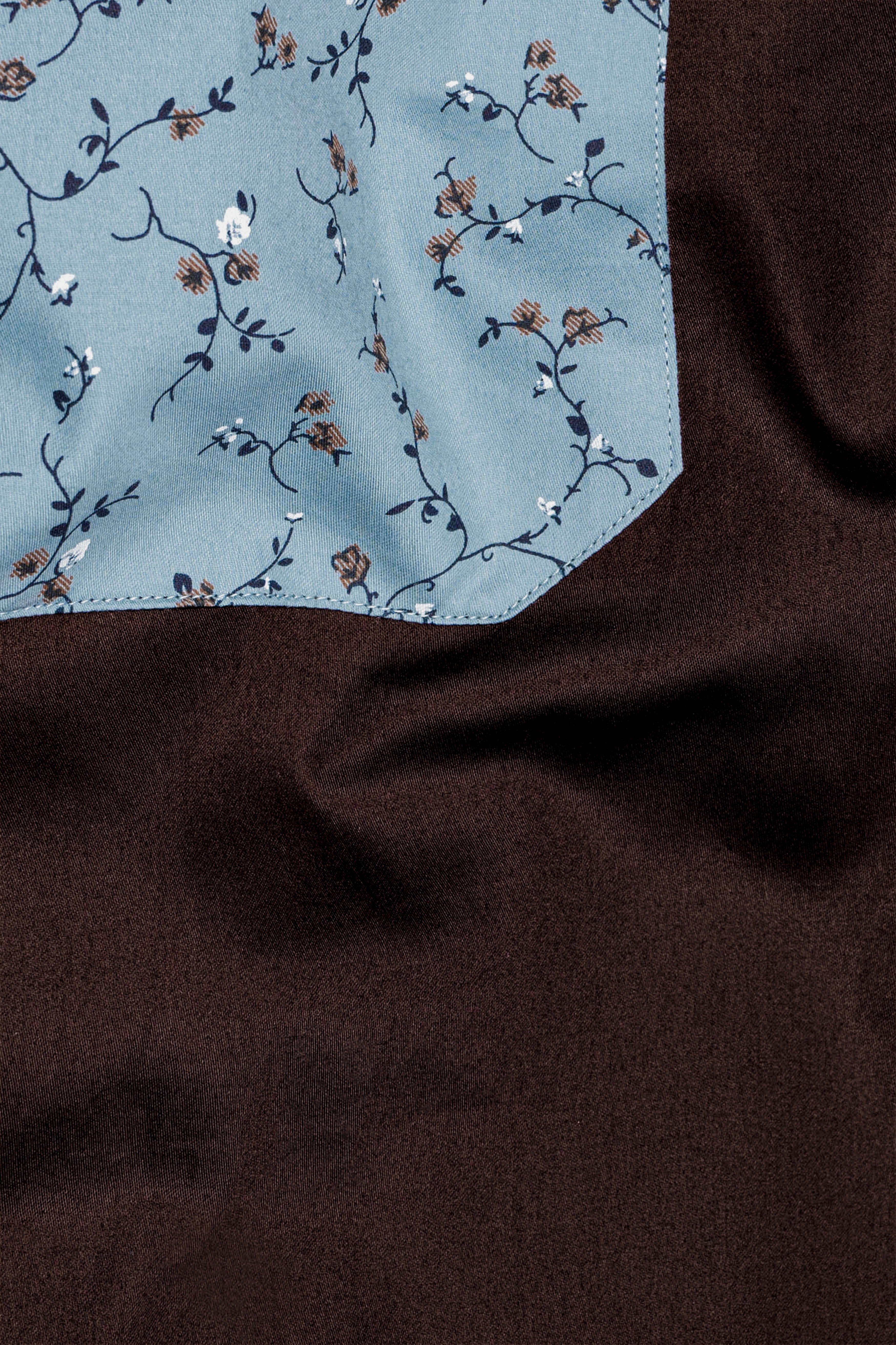 Iroko Brown with Spindle Blue Floral Printed Super Soft Premium Cotton Designer Shirt