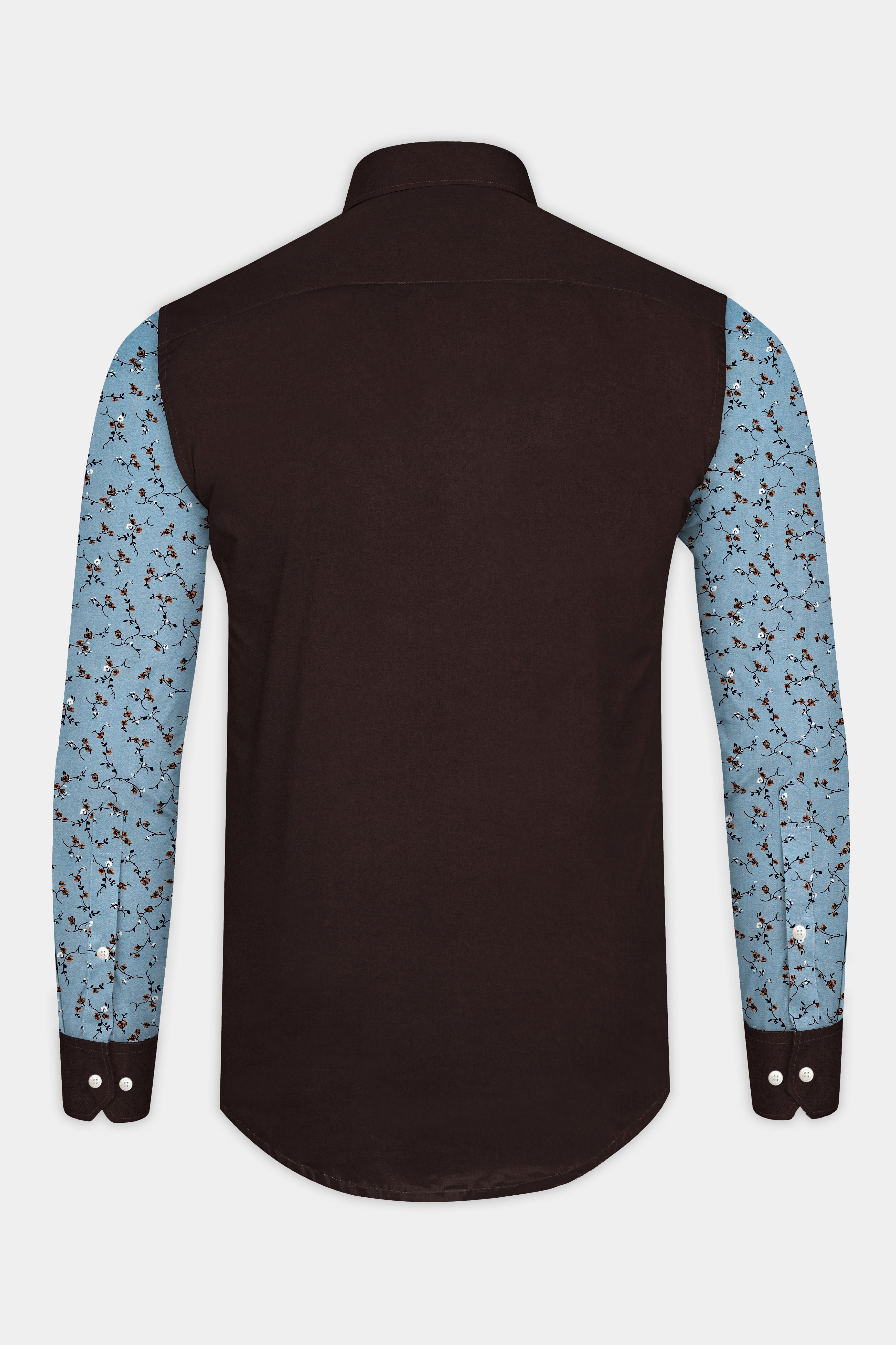 Iroko Brown with Spindle Blue Floral Printed Super Soft Premium Cotton Designer Shirt